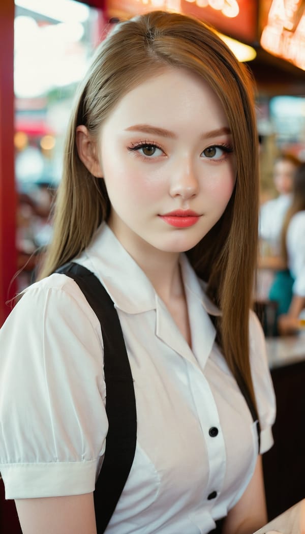 Tags: 21872187, SDXL
{"3": {"inputs": {"seed": 508499765371316, "steps": 32, "cfg": 6.95, "sampler_name": "dpmpp_2m", "scheduler": "karras", "denoise": 1.0, "model": ["27", 0], "positive": ["6", 0], "negative": ["7", 0], "latent_image": ["5", 0]}, "class_type": "KSampler"}, "4": {"inputs": {"ckpt_name": "juggernautxl.safetensors"}, "class_type": "CheckpointLoaderSimple"}, "5": {"inputs": {"width": 768, "height": 1344, "batch_size": 1}, "class_type": "EmptyLatentImage"}, "6": {"inputs": {"text": "18 year old girl, (pale skin:1.06), (slim:1.00), (double eyelids:1.13), (sexy lips:1.09), (eyelashes:1.10), (temptress:1.04), (seductive facial expression:1.05), (seductive pose:1.01), (idol:1.13), (beautiful eyes:1.03), (cute:1.13), (blush:0.98), (perky ass:1.14), (exposed ass:1.08), (looking back:1.03), (sexy ass:1.06), (thigh gap:1.05), (a waitress in uniform:1.10) working at a restaurant, (detailed skin:1.07), (soft lighting:1.08), (natural looking skin:1.06), (candid cinema:1.07), (skin fuzz:1.08), (textured skin:1.03), (portra:1.00), (RAW:1.02), (film:1.04)", "clip": ["27", 1]}, "class_type": "CLIPTextEncode"}, "7": {"inputs": {"text": "(watermark:1.06), (twisted:1.06), (distorted:1.12), (bad hands:1.07), (open mouth:1.08), (worst quality:1.06), (low resolution:1.11)", "clip": ["27", 1]}, "class_type": "CLIPTextEncode"}, "8": {"inputs": {"samples": ["3", 0], "vae": ["4", 2]}, "class_type": "VAEDecode"}, "25": {"inputs": {"lora_name": "nudify_xl.safetensors", "strength_model": 0.31, "strength_clip": 0.17, "model": ["4", 0], "clip": ["4", 1]}, "class_type": "LoraLoader"}, "26": {"inputs": {"lora_name": "shirtlift_SDXL_v2.safetensors", "strength_model": 0.12, "strength_clip": 0.15, "model": ["25", 0], "clip": ["25", 1]}, "class_type": "LoraLoader"}, "27": {"inputs": {"lora_name": "PerfectEyesXL.safetensors", "strength_model": 0.18, "strength_clip": 0.13, "model": ["26", 0], "clip": ["26", 1]}, "class_type": "LoraLoader"}, "30": {"inputs": {"model_name": "4x_NMKD-Superscale-SP_178000_G.pth"}, "class_type": "UpscaleModelLoader"}, "31": {"inputs": {"upscale_model": ["30", 0], "image": ["8", 0]}, "class_type": "ImageUpscaleWithModel"}, "32": {"inputs": {"upscale_method": "lanczos", "scale_by": 0.5, "image": ["31", 0]}, "class_type": "ImageScaleBy"}, "33": {"inputs": {"pixels": ["32", 0], "vae": ["4", 2]}, "class_type": "VAEEncode"}, "34": {"inputs": {"seed": 508499765371316, "steps": 32, "cfg": 6.95, "sampler_name": "dpmpp_2m", "scheduler": "karras", "denoise": 0.3, "model": ["27", 0], "positive": ["6", 0], "negative": ["7", 0], "latent_image": ["33", 0]}, "class_type": "KSampler"}, "36": {"inputs": {"samples": ["34", 0], "vae": ["4", 2]}, "class_type": "VAEDecode"}, "39": {"inputs": {"filename_prefix": "comfyapi-1718618828714", "images": ["36", 0]}, "class_type": "SaveImage"}}