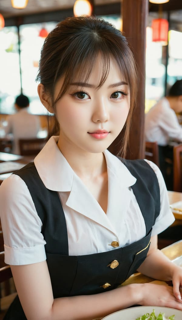 Tags: 21872187, SDXL
{"3": {"inputs": {"seed": 636346191201542, "steps": 32, "cfg": 6.5, "sampler_name": "dpmpp_2m", "scheduler": "karras", "denoise": 1.0, "model": ["27", 0], "positive": ["6", 0], "negative": ["7", 0], "latent_image": ["5", 0]}, "class_type": "KSampler"}, "4": {"inputs": {"ckpt_name": "juggernautxl.safetensors"}, "class_type": "CheckpointLoaderSimple"}, "5": {"inputs": {"width": 768, "height": 1344, "batch_size": 1}, "class_type": "EmptyLatentImage"}, "6": {"inputs": {"text": "22 year old girl, (japanese:1.06), (slim:0.95), (seductive pose:1.10), (seductive facial expression:0.98), (beautiful eyes:1.06), (pale skin:1.04), (double eyelids:1.09), (idol:1.10), (cute:0.97), (sexy lips:1.02), (eyelashes:1.10), (blush:0.97), (temptress:1.11), (detailed face:1.03), (in a seductive pose:1.04), (large perky breasts:1.02), (cleavage:1.02), (thigh gap:0.96), (a waitress in uniform:1.13) working at a restaurant, (textured skin:1.03), (candid cinema:1.00), (film:1.09), (skin fuzz:1.08), (soft lighting:1.00), (RAW:1.09), (portra:1.07), (detailed skin:1.09), (natural looking skin:1.04)", "clip": ["27", 1]}, "class_type": "CLIPTextEncode"}, "7": {"inputs": {"text": "(worst quality:1.08), (bad hands:1.06), (twisted:1.10), (open mouth:1.14), (watermark:1.13), (low resolution:1.10), (distorted:1.12)", "clip": ["27", 1]}, "class_type": "CLIPTextEncode"}, "8": {"inputs": {"samples": ["3", 0], "vae": ["4", 2]}, "class_type": "VAEDecode"}, "25": {"inputs": {"lora_name": "nudify_xl.safetensors", "strength_model": 0.08, "strength_clip": 0.17, "model": ["4", 0], "clip": ["4", 1]}, "class_type": "LoraLoader"}, "26": {"inputs": {"lora_name": "shirtlift_SDXL_v2.safetensors", "strength_model": 0.19, "strength_clip": 0.07, "model": ["25", 0], "clip": ["25", 1]}, "class_type": "LoraLoader"}, "27": {"inputs": {"lora_name": "PerfectEyesXL.safetensors", "strength_model": 0.1, "strength_clip": 0.02, "model": ["26", 0], "clip": ["26", 1]}, "class_type": "LoraLoader"}, "30": {"inputs": {"model_name": "4x_NMKD-Superscale-SP_178000_G.pth"}, "class_type": "UpscaleModelLoader"}, "31": {"inputs": {"upscale_model": ["30", 0], "image": ["8", 0]}, "class_type": "ImageUpscaleWithModel"}, "32": {"inputs": {"upscale_method": "lanczos", "scale_by": 0.5, "image": ["31", 0]}, "class_type": "ImageScaleBy"}, "33": {"inputs": {"pixels": ["32", 0], "vae": ["4", 2]}, "class_type": "VAEEncode"}, "34": {"inputs": {"seed": 636346191201542, "steps": 32, "cfg": 6.5, "sampler_name": "dpmpp_2m", "scheduler": "karras", "denoise": 0.3, "model": ["27", 0], "positive": ["6", 0], "negative": ["7", 0], "latent_image": ["33", 0]}, "class_type": "KSampler"}, "36": {"inputs": {"samples": ["34", 0], "vae": ["4", 2]}, "class_type": "VAEDecode"}, "39": {"inputs": {"filename_prefix": "comfyapi-1734149872205", "images": ["36", 0]}, "class_type": "SaveImage"}}