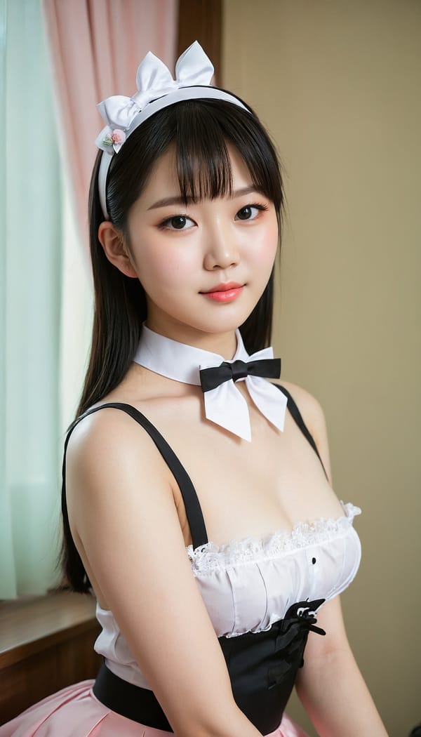 Tags: 21872187, SDXL
{"3": {"inputs": {"seed": 581790047377833, "steps": 64, "cfg": 7.18, "sampler_name": "dpmpp_2m", "scheduler": "karras", "denoise": 1.0, "model": ["27", 0], "positive": ["6", 0], "negative": ["7", 0], "latent_image": ["5", 0]}, "class_type": "KSampler"}, "4": {"inputs": {"ckpt_name": "juggernautXL_v8Rundiffusion.safetensors"}, "class_type": "CheckpointLoaderSimple"}, "5": {"inputs": {"width": 768, "height": 1344, "batch_size": 1}, "class_type": "EmptyLatentImage"}, "6": {"inputs": {"text": "18 year old girl, (taiwanese:1.07), (korean:1.14), (seductive facial expression:1.03), (sexy lips:1.08), (pale skin:1.08), (detailed face:0.98), (cute:1.01), (blush:1.08), (slim:1.01), (eyelashes:1.03), (temptress:1.03), (idol:1.07), (beautiful eyes:0.98), (double eyelids:1.11), (seductive pose:1.01), (perky ass:1.12), (exposed ass:0.97), (looking back:1.05), (sexy ass:1.11), (thigh gap:1.09), in a (skimpy maid costume:1.00) working at a maid cafe, choker, bowtie, headband, pleated skirt, (detailed skin:1.03), (skin fuzz:1.01), (RAW:1.05), (textured skin:1.03), (candid cinema:1.06), (film:1.03), (soft lighting:1.06), (natural looking skin:1.08), (portra:1.07)", "clip": ["27", 1]}, "class_type": "CLIPTextEncode"}, "7": {"inputs": {"text": "(open mouth:1.13), (distorted:1.13), (low resolution:1.08), (watermark:1.13), (twisted:1.07), (bad hands:1.07), (worst quality:1.10)", "clip": ["27", 1]}, "class_type": "CLIPTextEncode"}, "8": {"inputs": {"samples": ["3", 0], "vae": ["4", 2]}, "class_type": "VAEDecode"}, "25": {"inputs": {"lora_name": "nudify_xl.safetensors", "strength_model": 0.2, "strength_clip": 0.23, "model": ["4", 0], "clip": ["4", 1]}, "class_type": "LoraLoader"}, "26": {"inputs": {"lora_name": "shirtlift_SDXL_v2.safetensors", "strength_model": 0.08, "strength_clip": 0.02, "model": ["25", 0], "clip": ["25", 1]}, "class_type": "LoraLoader"}, "27": {"inputs": {"lora_name": "PerfectEyesXL.safetensors", "strength_model": 0.18, "strength_clip": 0.07, "model": ["26", 0], "clip": ["26", 1]}, "class_type": "LoraLoader"}, "30": {"inputs": {"model_name": "4x_NMKD-Superscale-SP_178000_G.pth"}, "class_type": "UpscaleModelLoader"}, "31": {"inputs": {"upscale_model": ["30", 0], "image": ["8", 0]}, "class_type": "ImageUpscaleWithModel"}, "32": {"inputs": {"upscale_method": "lanczos", "scale_by": 0.5, "image": ["31", 0]}, "class_type": "ImageScaleBy"}, "33": {"inputs": {"pixels": ["32", 0], "vae": ["4", 2]}, "class_type": "VAEEncode"}, "34": {"inputs": {"seed": 581790047377833, "steps": 64, "cfg": 7.18, "sampler_name": "dpmpp_2m", "scheduler": "karras", "denoise": 0.3, "model": ["27", 0], "positive": ["6", 0], "negative": ["7", 0], "latent_image": ["33", 0]}, "class_type": "KSampler"}, "36": {"inputs": {"samples": ["34", 0], "vae": ["4", 2]}, "class_type": "VAEDecode"}, "39": {"inputs": {"filename_prefix": "comfyapi-1707888004115", "images": ["36", 0]}, "class_type": "SaveImage"}}