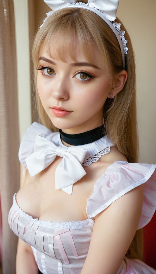 Tags: 21872187, SDXL
{"3": {"inputs": {"seed": 763013573120930, "steps": 64, "cfg": 7.95, "sampler_name": "dpmpp_2m", "scheduler": "karras", "denoise": 1.0, "model": ["27", 0], "positive": ["6", 0], "negative": ["7", 0], "latent_image": ["5", 0]}, "class_type": "KSampler"}, "4": {"inputs": {"ckpt_name": "juggernautxl.safetensors"}, "class_type": "CheckpointLoaderSimple"}, "5": {"inputs": {"width": 768, "height": 1344, "batch_size": 1}, "class_type": "EmptyLatentImage"}, "6": {"inputs": {"text": "21 year old girl, (ukrainian:1.05), (slim:1.05), (seductive facial expression:0.97), (seductive pose:1.04), (beautiful eyes:1.07), (blush:0.95), (double eyelids:1.08), (cute:0.95), (eyelashes:1.00), (detailed face:1.08), (temptress:1.09), (sexy lips:1.12), (idol:1.03), (pale skin:1.13), (perky ass:0.97), (exposed ass:1.11), (looking back:1.04), (sexy ass:1.10), (thigh gap:0.99), in a (skimpy maid costume:1.02) working at a maid cafe, choker, bowtie, headband, pleated skirt, (soft lighting:1.02), (portra:1.00), (film:1.09), (natural looking skin:1.07), (candid cinema:1.04), (RAW:1.03), (skin fuzz:1.05), (detailed skin:1.02), (textured skin:1.03)", "clip": ["27", 1]}, "class_type": "CLIPTextEncode"}, "7": {"inputs": {"text": "(open mouth:1.09), (worst quality:1.11), (bad hands:1.13), (twisted:1.11), (distorted:1.12), (low resolution:1.13), (watermark:1.12)", "clip": ["27", 1]}, "class_type": "CLIPTextEncode"}, "8": {"inputs": {"samples": ["3", 0], "vae": ["4", 2]}, "class_type": "VAEDecode"}, "25": {"inputs": {"lora_name": "nudify_xl.safetensors", "strength_model": 0.37, "strength_clip": 0.39, "model": ["4", 0], "clip": ["4", 1]}, "class_type": "LoraLoader"}, "26": {"inputs": {"lora_name": "shirtlift_SDXL_v2.safetensors", "strength_model": 0.02, "strength_clip": 0.06, "model": ["25", 0], "clip": ["25", 1]}, "class_type": "LoraLoader"}, "27": {"inputs": {"lora_name": "PerfectEyesXL.safetensors", "strength_model": 0.17, "strength_clip": 0.13, "model": ["26", 0], "clip": ["26", 1]}, "class_type": "LoraLoader"}, "30": {"inputs": {"model_name": "4x_NMKD-Superscale-SP_178000_G.pth"}, "class_type": "UpscaleModelLoader"}, "31": {"inputs": {"upscale_model": ["30", 0], "image": ["8", 0]}, "class_type": "ImageUpscaleWithModel"}, "32": {"inputs": {"upscale_method": "lanczos", "scale_by": 0.5, "image": ["31", 0]}, "class_type": "ImageScaleBy"}, "33": {"inputs": {"pixels": ["32", 0], "vae": ["4", 2]}, "class_type": "VAEEncode"}, "34": {"inputs": {"seed": 763013573120930, "steps": 64, "cfg": 7.95, "sampler_name": "dpmpp_2m", "scheduler": "karras", "denoise": 0.3, "model": ["27", 0], "positive": ["6", 0], "negative": ["7", 0], "latent_image": ["33", 0]}, "class_type": "KSampler"}, "36": {"inputs": {"samples": ["34", 0], "vae": ["4", 2]}, "class_type": "VAEDecode"}, "39": {"inputs": {"filename_prefix": "comfyapi-1731493048001", "images": ["36", 0]}, "class_type": "SaveImage"}}