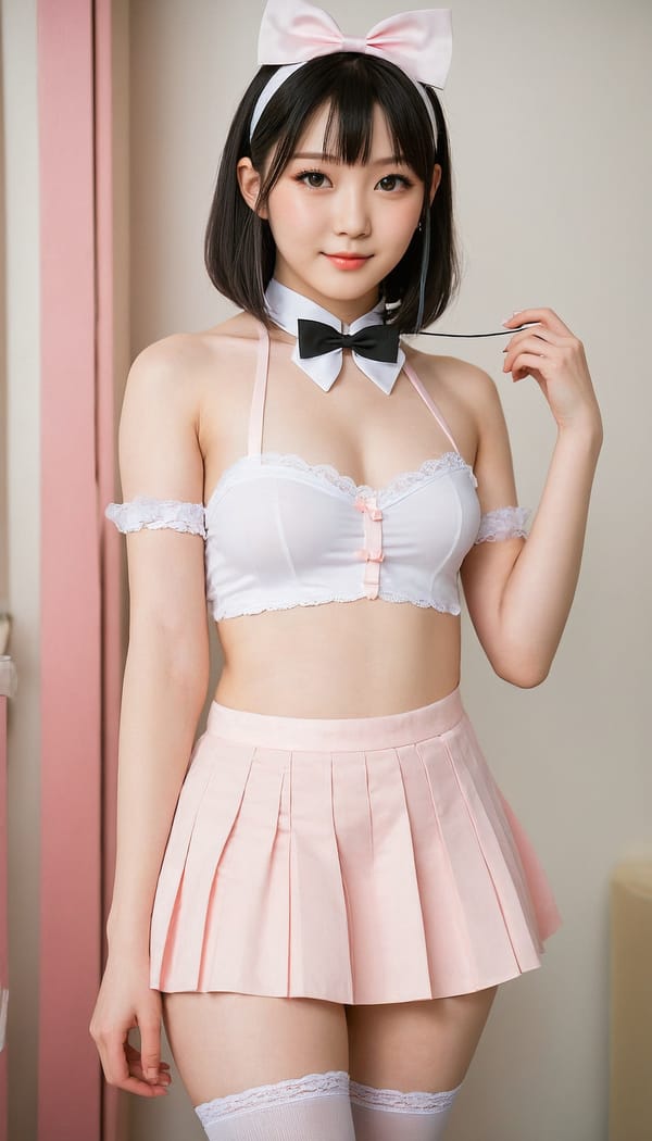 Tags: 21872187, SDXL
{"3": {"inputs": {"seed": 613062730493657, "steps": 32, "cfg": 7.25, "sampler_name": "dpmpp_2m", "scheduler": "karras", "denoise": 1.0, "model": ["27", 0], "positive": ["6", 0], "negative": ["7", 0], "latent_image": ["5", 0]}, "class_type": "KSampler"}, "4": {"inputs": {"ckpt_name": "juggernautXL_v8Rundiffusion.safetensors"}, "class_type": "CheckpointLoaderSimple"}, "5": {"inputs": {"width": 768, "height": 1344, "batch_size": 1}, "class_type": "EmptyLatentImage"}, "6": {"inputs": {"text": "23 year old girl, (japanese:1.13), (detailed face:1.06), (pale skin:1.12), (beautiful eyes:1.02), (slim:1.12), (double eyelids:0.95), (idol:0.97), (temptress:1.08), (seductive pose:1.11), (sexy lips:1.11), (cute:1.06), (blush:1.09), (eyelashes:1.04), (perky ass:1.02), (exposed ass:1.06), (looking back:0.95), (sexy ass:1.00), (thigh gap:1.09), in a (skimpy maid costume:0.97) working at a maid cafe, choker, bowtie, headband, pleated skirt, (film:1.05), (portra:1.06), (detailed skin:1.07), (candid cinema:1.08), (soft lighting:1.03), (RAW:1.04), (textured skin:1.06), (natural looking skin:1.00), (skin fuzz:1.01)", "clip": ["27", 1]}, "class_type": "CLIPTextEncode"}, "7": {"inputs": {"text": "(distorted:1.07), (worst quality:1.14), (bad hands:1.05), (low resolution:1.10), (open mouth:1.08), (watermark:1.05), (twisted:1.08)", "clip": ["27", 1]}, "class_type": "CLIPTextEncode"}, "8": {"inputs": {"samples": ["3", 0], "vae": ["4", 2]}, "class_type": "VAEDecode"}, "25": {"inputs": {"lora_name": "nudify_xl.safetensors", "strength_model": 0.34, "strength_clip": 0.06, "model": ["4", 0], "clip": ["4", 1]}, "class_type": "LoraLoader"}, "26": {"inputs": {"lora_name": "shirtlift_SDXL_v2.safetensors", "strength_model": 0.11, "strength_clip": 0.18, "model": ["25", 0], "clip": ["25", 1]}, "class_type": "LoraLoader"}, "27": {"inputs": {"lora_name": "PerfectEyesXL.safetensors", "strength_model": 0.02, "strength_clip": 0.04, "model": ["26", 0], "clip": ["26", 1]}, "class_type": "LoraLoader"}, "30": {"inputs": {"model_name": "4x_NMKD-Superscale-SP_178000_G.pth"}, "class_type": "UpscaleModelLoader"}, "31": {"inputs": {"upscale_model": ["30", 0], "image": ["8", 0]}, "class_type": "ImageUpscaleWithModel"}, "32": {"inputs": {"upscale_method": "lanczos", "scale_by": 0.5, "image": ["31", 0]}, "class_type": "ImageScaleBy"}, "33": {"inputs": {"pixels": ["32", 0], "vae": ["4", 2]}, "class_type": "VAEEncode"}, "34": {"inputs": {"seed": 613062730493657, "steps": 32, "cfg": 7.25, "sampler_name": "dpmpp_2m", "scheduler": "karras", "denoise": 0.3, "model": ["27", 0], "positive": ["6", 0], "negative": ["7", 0], "latent_image": ["33", 0]}, "class_type": "KSampler"}, "36": {"inputs": {"samples": ["34", 0], "vae": ["4", 2]}, "class_type": "VAEDecode"}, "39": {"inputs": {"filename_prefix": "comfyapi-1707854872893", "images": ["36", 0]}, "class_type": "SaveImage"}}