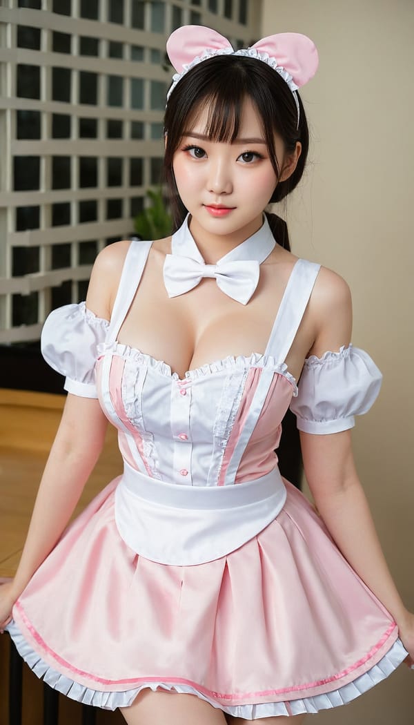 Tags: 21872187, SDXL
{"3": {"inputs": {"seed": 129306294519329, "steps": 32, "cfg": 7.59, "sampler_name": "dpmpp_2m", "scheduler": "karras", "denoise": 1.0, "model": ["27", 0], "positive": ["6", 0], "negative": ["7", 0], "latent_image": ["5", 0]}, "class_type": "KSampler"}, "4": {"inputs": {"ckpt_name": "juggernautXL_v8Rundiffusion.safetensors"}, "class_type": "CheckpointLoaderSimple"}, "5": {"inputs": {"width": 768, "height": 1344, "batch_size": 1}, "class_type": "EmptyLatentImage"}, "6": {"inputs": {"text": "18 year old girl, (korean:1.02), (chinese:1.06), (ukrainian:0.97), (irish:1.08), (temptress:1.01), (slim:1.09), (sexy lips:1.13), (seductive facial expression:1.03), (cute:0.99), (idol:0.95), (pale skin:1.04), (detailed face:0.96), (eyelashes:1.03), (seductive pose:1.07), (double eyelids:1.13), (beautiful eyes:1.02), (blush:1.06), (in a seductive pose:1.04), (large perky breasts:1.07), (cleavage:1.11), (thigh gap:0.98), in a (skimpy maid costume:1.09) working at a maid cafe, choker, bowtie, headband, pleated skirt, (portra:1.00), (skin fuzz:1.04), (candid cinema:1.07), (film:1.02), (RAW:1.02), (textured skin:1.04), (natural looking skin:1.06), (detailed skin:1.08), (soft lighting:1.08)", "clip": ["27", 1]}, "class_type": "CLIPTextEncode"}, "7": {"inputs": {"text": "(bad hands:1.12), (watermark:1.05), (low resolution:1.12), (worst quality:1.05), (open mouth:1.11), (distorted:1.06), (twisted:1.08)", "clip": ["27", 1]}, "class_type": "CLIPTextEncode"}, "8": {"inputs": {"samples": ["3", 0], "vae": ["4", 2]}, "class_type": "VAEDecode"}, "25": {"inputs": {"lora_name": "nudify_xl.safetensors", "strength_model": 0.29, "strength_clip": 0.05, "model": ["4", 0], "clip": ["4", 1]}, "class_type": "LoraLoader"}, "26": {"inputs": {"lora_name": "shirtlift_SDXL_v2.safetensors", "strength_model": 0.02, "strength_clip": 0.18, "model": ["25", 0], "clip": ["25", 1]}, "class_type": "LoraLoader"}, "27": {"inputs": {"lora_name": "PerfectEyesXL.safetensors", "strength_model": 0.08, "strength_clip": 0.13, "model": ["26", 0], "clip": ["26", 1]}, "class_type": "LoraLoader"}, "30": {"inputs": {"model_name": "4x_NMKD-Superscale-SP_178000_G.pth"}, "class_type": "UpscaleModelLoader"}, "31": {"inputs": {"upscale_model": ["30", 0], "image": ["8", 0]}, "class_type": "ImageUpscaleWithModel"}, "32": {"inputs": {"upscale_method": "lanczos", "scale_by": 0.5, "image": ["31", 0]}, "class_type": "ImageScaleBy"}, "33": {"inputs": {"pixels": ["32", 0], "vae": ["4", 2]}, "class_type": "VAEEncode"}, "34": {"inputs": {"seed": 129306294519329, "steps": 32, "cfg": 7.59, "sampler_name": "dpmpp_2m", "scheduler": "karras", "denoise": 0.3, "model": ["27", 0], "positive": ["6", 0], "negative": ["7", 0], "latent_image": ["33", 0]}, "class_type": "KSampler"}, "36": {"inputs": {"samples": ["34", 0], "vae": ["4", 2]}, "class_type": "VAEDecode"}, "39": {"inputs": {"filename_prefix": "comfyapi-1707850826269", "images": ["36", 0]}, "class_type": "SaveImage"}}