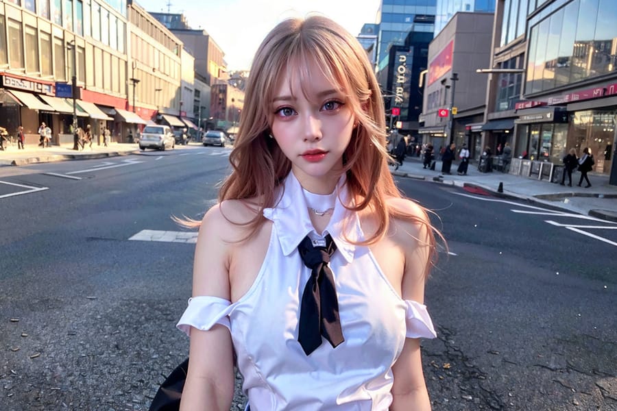 Tags: 21872187
(russian:1.00), (school uniform:1.01), (large breasts:1.01), choker, busy street in urban city, <lora:skirtlift-v4:0.84 <lora:Addams:0.33>, extremely detailed eyes, extremely detailed face, cute, (photorealistic:1.18), sexy lips, seductive smile, double eyelids, eyelashes, pale skin, full body portrait, textured skin, best quality, (long slim legs:0.94), (thigh gap:0.99), delicate and beautiful girl, solo
Negative prompt: drawings, anime, ugly, fat, disfigured, (worst quality:1.99)
Steps: 32, Sampler: DPM++ 2M Karras, CFG scale: 7.34, Seed: 4003526509, Size: 768x512, Model hash: fc2511737a, Model: chilloutmix_NiPrunedFp32Fix, Seed resize from: -1x-1, Denoising strength: 0.4, Version: v1.2.1, Hires upscale: 3.0, Hires steps: 16, Hires upscaler: ESRGAN_4x