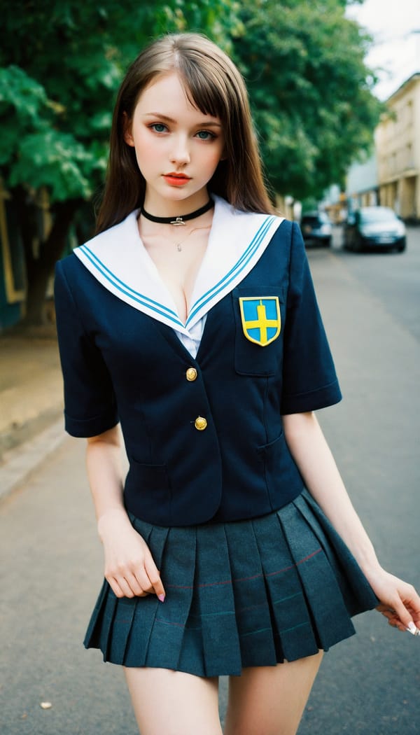 Tags: 21872187, SDXL
{"3": {"inputs": {"seed": 832594872139562, "steps": 64, "cfg": 7.98, "sampler_name": "dpmpp_2m", "scheduler": "karras", "denoise": 1.0, "model": ["27", 0], "positive": ["6", 0], "negative": ["7", 0], "latent_image": ["5", 0]}, "class_type": "KSampler"}, "4": {"inputs": {"ckpt_name": "helloworldxl.safetensors"}, "class_type": "CheckpointLoaderSimple"}, "5": {"inputs": {"width": 768, "height": 1344, "batch_size": 1}, "class_type": "EmptyLatentImage"}, "6": {"inputs": {"text": "21 year old girl, (russian:0.95), (irish:0.95), (ukrainian:1.14), (seductive pose:1.00), (double eyelids:1.06), (blush:1.03), (sexy lips:1.08), (eyelashes:1.01), (detailed face:1.11), (seductive facial expression:1.12), (pale skin:1.05), (slim:0.98), (beautiful eyes:1.14), (cute:0.95), (temptress:1.06), (idol:1.00), (in a seductive pose:1.09), (large perky breasts:1.14), (cleavage:1.14), (thigh gap:0.95), (school uniform:1.14), choker, busy street, (portra:1.00), (natural looking skin:1.08), (textured skin:1.03), (soft lighting:1.08), (RAW:1.01), (candid cinema:1.08), (film:1.08), (detailed skin:1.08), (skin fuzz:1.07)", "clip": ["27", 1]}, "class_type": "CLIPTextEncode"}, "7": {"inputs": {"text": "(watermark:1.10), (bad hands:1.12), (twisted:1.13), (distorted:1.08), (worst quality:1.06), (open mouth:1.08), (low resolution:1.05)", "clip": ["27", 1]}, "class_type": "CLIPTextEncode"}, "8": {"inputs": {"samples": ["3", 0], "vae": ["4", 2]}, "class_type": "VAEDecode"}, "25": {"inputs": {"lora_name": "nudify_xl.safetensors", "strength_model": 0.2, "strength_clip": 0.3, "model": ["4", 0], "clip": ["4", 1]}, "class_type": "LoraLoader"}, "26": {"inputs": {"lora_name": "shirtlift_SDXL_v2.safetensors", "strength_model": 0.03, "strength_clip": 0.12, "model": ["25", 0], "clip": ["25", 1]}, "class_type": "LoraLoader"}, "27": {"inputs": {"lora_name": "PerfectEyesXL.safetensors", "strength_model": 0.11, "strength_clip": 0.14, "model": ["26", 0], "clip": ["26", 1]}, "class_type": "LoraLoader"}, "30": {"inputs": {"model_name": "4x_NMKD-Superscale-SP_178000_G.pth"}, "class_type": "UpscaleModelLoader"}, "31": {"inputs": {"upscale_model": ["30", 0], "image": ["8", 0]}, "class_type": "ImageUpscaleWithModel"}, "32": {"inputs": {"upscale_method": "lanczos", "scale_by": 0.5, "image": ["31", 0]}, "class_type": "ImageScaleBy"}, "33": {"inputs": {"pixels": ["32", 0], "vae": ["4", 2]}, "class_type": "VAEEncode"}, "34": {"inputs": {"seed": 832594872139562, "steps": 64, "cfg": 7.98, "sampler_name": "dpmpp_2m", "scheduler": "karras", "denoise": 0.3, "model": ["27", 0], "positive": ["6", 0], "negative": ["7", 0], "latent_image": ["33", 0]}, "class_type": "KSampler"}, "36": {"inputs": {"samples": ["34", 0], "vae": ["4", 2]}, "class_type": "VAEDecode"}, "39": {"inputs": {"filename_prefix": "comfyapi-1726454536355", "images": ["36", 0]}, "class_type": "SaveImage"}}