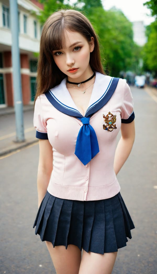 Tags: 21872187, SDXL
{"3": {"inputs": {"seed": 922837928780490, "steps": 32, "cfg": 6.37, "sampler_name": "dpmpp_2m", "scheduler": "karras", "denoise": 1.0, "model": ["27", 0], "positive": ["6", 0], "negative": ["7", 0], "latent_image": ["5", 0]}, "class_type": "KSampler"}, "4": {"inputs": {"ckpt_name": "helloworldxl.safetensors"}, "class_type": "CheckpointLoaderSimple"}, "5": {"inputs": {"width": 768, "height": 1344, "batch_size": 1}, "class_type": "EmptyLatentImage"}, "6": {"inputs": {"text": "23 year old girl, (russian:1.12), (seductive pose:0.99), (sexy lips:1.09), (pale skin:0.96), (double eyelids:1.03), (cute:1.11), (detailed face:0.95), (eyelashes:1.00), (slim:1.09), (blush:0.98), (idol:1.14), (seductive facial expression:0.95), (beautiful eyes:1.03), (temptress:1.00), (in a seductive pose:1.12), (large perky breasts:1.06), (cleavage:1.04), (thigh gap:0.99), (school uniform:1.13), choker, busy street, (soft lighting:1.03), (detailed skin:1.02), (natural looking skin:1.07), (RAW:1.01), (textured skin:1.02), (skin fuzz:1.04), (portra:1.00), (candid cinema:1.04), (film:1.00)", "clip": ["27", 1]}, "class_type": "CLIPTextEncode"}, "7": {"inputs": {"text": "(low resolution:1.13), (worst quality:1.09), (twisted:1.05), (distorted:1.08), (watermark:1.05), (bad hands:1.13), (open mouth:1.06)", "clip": ["27", 1]}, "class_type": "CLIPTextEncode"}, "8": {"inputs": {"samples": ["3", 0], "vae": ["4", 2]}, "class_type": "VAEDecode"}, "25": {"inputs": {"lora_name": "nudify_xl.safetensors", "strength_model": 0.18, "strength_clip": 0.27, "model": ["4", 0], "clip": ["4", 1]}, "class_type": "LoraLoader"}, "26": {"inputs": {"lora_name": "shirtlift_SDXL_v2.safetensors", "strength_model": 0.04, "strength_clip": 0.0, "model": ["25", 0], "clip": ["25", 1]}, "class_type": "LoraLoader"}, "27": {"inputs": {"lora_name": "PerfectEyesXL.safetensors", "strength_model": 0.14, "strength_clip": 0.14, "model": ["26", 0], "clip": ["26", 1]}, "class_type": "LoraLoader"}, "30": {"inputs": {"model_name": "4x_NMKD-Superscale-SP_178000_G.pth"}, "class_type": "UpscaleModelLoader"}, "31": {"inputs": {"upscale_model": ["30", 0], "image": ["8", 0]}, "class_type": "ImageUpscaleWithModel"}, "32": {"inputs": {"upscale_method": "lanczos", "scale_by": 0.5, "image": ["31", 0]}, "class_type": "ImageScaleBy"}, "33": {"inputs": {"pixels": ["32", 0], "vae": ["4", 2]}, "class_type": "VAEEncode"}, "34": {"inputs": {"seed": 922837928780490, "steps": 32, "cfg": 6.37, "sampler_name": "dpmpp_2m", "scheduler": "karras", "denoise": 0.3, "model": ["27", 0], "positive": ["6", 0], "negative": ["7", 0], "latent_image": ["33", 0]}, "class_type": "KSampler"}, "36": {"inputs": {"samples": ["34", 0], "vae": ["4", 2]}, "class_type": "VAEDecode"}, "39": {"inputs": {"filename_prefix": "comfyapi-1733139600888", "images": ["36", 0]}, "class_type": "SaveImage"}}