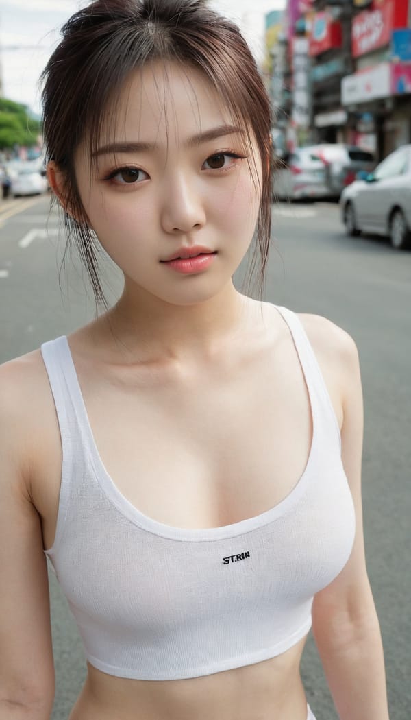 Tags: 21872187, SDXL
{"3": {"inputs": {"seed": 992737826154183, "steps": 32, "cfg": 6.11, "sampler_name": "dpmpp_2m", "scheduler": "karras", "denoise": 1.0, "model": ["27", 0], "positive": ["6", 0], "negative": ["7", 0], "latent_image": ["5", 0]}, "class_type": "KSampler"}, "4": {"inputs": {"ckpt_name": "juggernautxl.safetensors"}, "class_type": "CheckpointLoaderSimple"}, "5": {"inputs": {"width": 768, "height": 1344, "batch_size": 1}, "class_type": "EmptyLatentImage"}, "6": {"inputs": {"text": "20 year old girl, (irish:1.12), (japanese:0.95), (korean:1.14), (pale skin:1.12), (idol:1.04), (double eyelids:0.95), (seductive facial expression:0.97), (cute:1.14), (detailed face:0.96), (eyelashes:0.99), (temptress:1.04), (seductive pose:1.02), (slim:1.07), (beautiful eyes:1.04), (perky ass:1.09), (exposed ass:1.06), (looking back:1.01), (sexy ass:1.04), (thigh gap:1.02), (white tanktop:0.96), busy street, (film:1.07), (natural looking skin:1.09), (portra:1.08), (skin fuzz:1.05), (candid cinema:1.02), (textured skin:1.03), (detailed skin:1.09), (RAW:1.04), (soft lighting:1.05)", "clip": ["27", 1]}, "class_type": "CLIPTextEncode"}, "7": {"inputs": {"text": "(low resolution:1.07), (bad hands:1.12), (twisted:1.10), (worst quality:1.10), (distorted:1.10)", "clip": ["27", 1]}, "class_type": "CLIPTextEncode"}, "8": {"inputs": {"samples": ["3", 0], "vae": ["4", 2]}, "class_type": "VAEDecode"}, "25": {"inputs": {"lora_name": "nudify_xl.safetensors", "strength_model": 0.2, "strength_clip": 0.12, "model": ["4", 0], "clip": ["4", 1]}, "class_type": "LoraLoader"}, "26": {"inputs": {"lora_name": "shirtlift_SDXL_v2.safetensors", "strength_model": 0.05, "strength_clip": 0.01, "model": ["25", 0], "clip": ["25", 1]}, "class_type": "LoraLoader"}, "27": {"inputs": {"lora_name": "PerfectEyesXL.safetensors", "strength_model": 0.13, "strength_clip": 0.06, "model": ["26", 0], "clip": ["26", 1]}, "class_type": "LoraLoader"}, "30": {"inputs": {"model_name": "4x_NMKD-Superscale-SP_178000_G.pth"}, "class_type": "UpscaleModelLoader"}, "31": {"inputs": {"upscale_model": ["30", 0], "image": ["8", 0]}, "class_type": "ImageUpscaleWithModel"}, "32": {"inputs": {"upscale_method": "lanczos", "scale_by": 0.5, "image": ["31", 0]}, "class_type": "ImageScaleBy"}, "33": {"inputs": {"pixels": ["32", 0], "vae": ["4", 2]}, "class_type": "VAEEncode"}, "34": {"inputs": {"seed": 992737826154183, "steps": 32, "cfg": 6.11, "sampler_name": "dpmpp_2m", "scheduler": "karras", "denoise": 0.3, "model": ["27", 0], "positive": ["6", 0], "negative": ["7", 0], "latent_image": ["33", 0]}, "class_type": "KSampler"}, "36": {"inputs": {"samples": ["34", 0], "vae": ["4", 2]}, "class_type": "VAEDecode"}, "39": {"inputs": {"filename_prefix": "comfyapi-1726804999265", "images": ["36", 0]}, "class_type": "SaveImage"}}