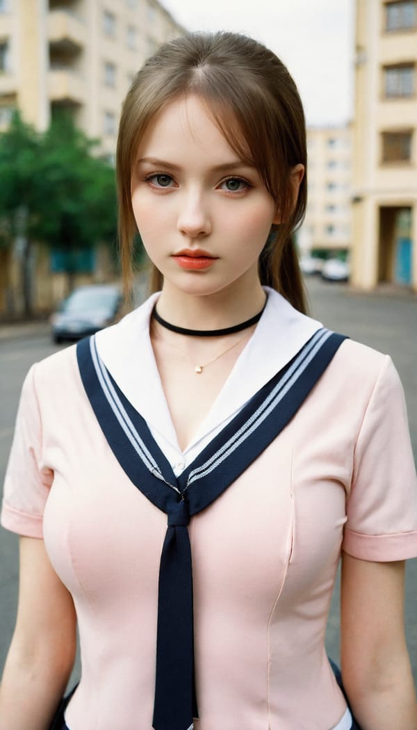 Tags: 21872187, SDXL
{"3": {"inputs": {"seed": 435103517155561, "steps": 64, "cfg": 5.92, "sampler_name": "dpmpp_2m", "scheduler": "karras", "denoise": 1.0, "model": ["27", 0], "positive": ["6", 0], "negative": ["7", 0], "latent_image": ["5", 0]}, "class_type": "KSampler"}, "4": {"inputs": {"ckpt_name": "leosamsHelloworldSDXL_helloworldSDXL32DPO.safetensors"}, "class_type": "CheckpointLoaderSimple"}, "5": {"inputs": {"width": 768, "height": 1344, "batch_size": 1}, "class_type": "EmptyLatentImage"}, "6": {"inputs": {"text": "25 year old girl, (russian:0.97), (pale skin:1.09), (seductive facial expression:0.97), (beautiful eyes:1.02), (sexy lips:1.09), (temptress:0.95), (detailed face:0.96), (seductive pose:0.99), (slim:1.12), (double eyelids:1.00), (idol:0.99), (eyelashes:0.99), (blush:1.13), (in a seductive pose:1.00), (large perky breasts:1.01), (cleavage:1.10), (thigh gap:0.98), (school uniform:1.10), choker, busy street, (portra:1.09), (film:1.08), (detailed skin:1.00), (natural looking skin:1.03), (candid cinema:1.09), (textured skin:1.02), (RAW:1.05), (soft lighting:1.01), (skin fuzz:1.05)", "clip": ["27", 1]}, "class_type": "CLIPTextEncode"}, "7": {"inputs": {"text": "(bad hands:1.07), (distorted:1.13), (watermark:1.12), (low resolution:1.06), (open mouth:1.06), (worst quality:1.13), (twisted:1.10)", "clip": ["27", 1]}, "class_type": "CLIPTextEncode"}, "8": {"inputs": {"samples": ["3", 0], "vae": ["4", 2]}, "class_type": "VAEDecode"}, "25": {"inputs": {"lora_name": "nudify_xl.safetensors", "strength_model": 0.11, "strength_clip": 0.11, "model": ["4", 0], "clip": ["4", 1]}, "class_type": "LoraLoader"}, "26": {"inputs": {"lora_name": "shirtlift_SDXL_v2.safetensors", "strength_model": 0.1, "strength_clip": 0.09, "model": ["25", 0], "clip": ["25", 1]}, "class_type": "LoraLoader"}, "27": {"inputs": {"lora_name": "PerfectEyesXL.safetensors", "strength_model": 0.16, "strength_clip": 0.04, "model": ["26", 0], "clip": ["26", 1]}, "class_type": "LoraLoader"}, "30": {"inputs": {"model_name": "4x_NMKD-Superscale-SP_178000_G.pth"}, "class_type": "UpscaleModelLoader"}, "31": {"inputs": {"upscale_model": ["30", 0], "image": ["8", 0]}, "class_type": "ImageUpscaleWithModel"}, "32": {"inputs": {"upscale_method": "lanczos", "scale_by": 0.5, "image": ["31", 0]}, "class_type": "ImageScaleBy"}, "33": {"inputs": {"pixels": ["32", 0], "vae": ["4", 2]}, "class_type": "VAEEncode"}, "34": {"inputs": {"seed": 435103517155561, "steps": 64, "cfg": 5.92, "sampler_name": "dpmpp_2m", "scheduler": "karras", "denoise": 0.3, "model": ["27", 0], "positive": ["6", 0], "negative": ["7", 0], "latent_image": ["33", 0]}, "class_type": "KSampler"}, "36": {"inputs": {"samples": ["34", 0], "vae": ["4", 2]}, "class_type": "VAEDecode"}, "39": {"inputs": {"filename_prefix": "comfyapi-1707648988861", "images": ["36", 0]}, "class_type": "SaveImage"}}