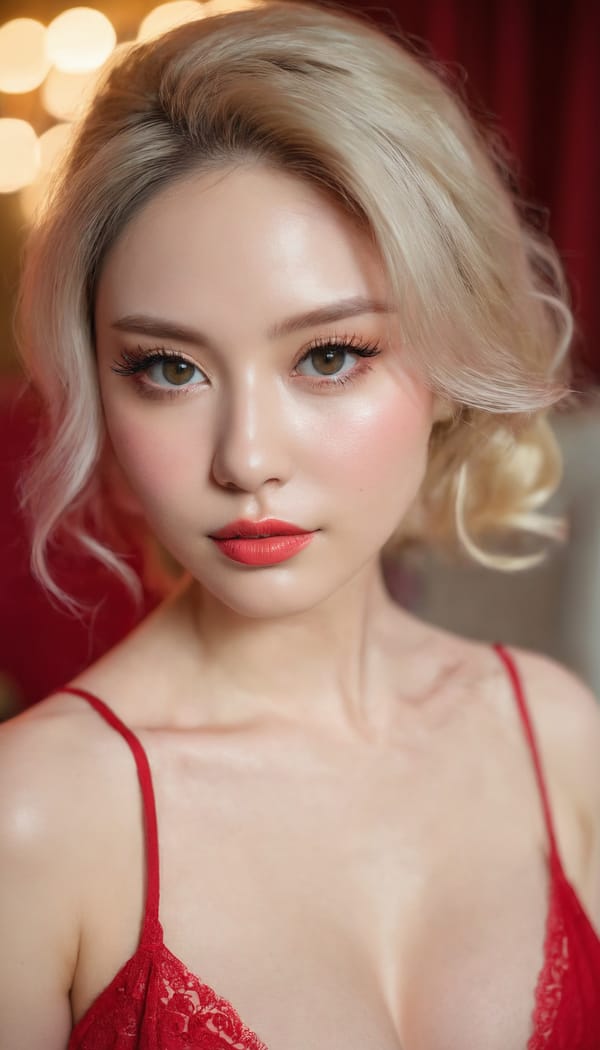 Tags: 21872187, SDXL
{"3": {"inputs": {"seed": 626684273730366, "steps": 64, "cfg": 5.48, "sampler_name": "dpmpp_2m", "scheduler": "karras", "denoise": 1.0, "model": ["27", 0], "positive": ["6", 0], "negative": ["7", 0], "latent_image": ["5", 0]}, "class_type": "KSampler"}, "4": {"inputs": {"ckpt_name": "juggernautxl.safetensors"}, "class_type": "CheckpointLoaderSimple"}, "5": {"inputs": {"width": 768, "height": 1344, "batch_size": 1}, "class_type": "EmptyLatentImage"}, "6": {"inputs": {"text": "28 year old girl, (eyelashes:1.07), (beautiful eyes:1.05), (sexy lips:1.12), (slim:1.10), (seductive facial expression:1.05), (blush:1.03), (idol:1.01), (detailed face:1.12), (cute:1.08), (double eyelids:1.14), (pale skin:1.02), (seductive pose:1.14), (temptress:1.01), (in a seductive pose:0.96), (large perky breasts:0.98), (cleavage:1.00), (thigh gap:0.96), (wearing a low-cut red dress:0.96) at a ballroom, (natural looking skin:1.00), (soft lighting:1.05), (skin fuzz:1.08), (candid cinema:1.06), (textured skin:1.05), (portra:1.05), (detailed skin:1.08), (RAW:1.04), (film:1.00)", "clip": ["27", 1]}, "class_type": "CLIPTextEncode"}, "7": {"inputs": {"text": "(open mouth:1.05), (watermark:1.09), (twisted:1.09), (distorted:1.14), (bad hands:1.14), (worst quality:1.14), (low resolution:1.08)", "clip": ["27", 1]}, "class_type": "CLIPTextEncode"}, "8": {"inputs": {"samples": ["3", 0], "vae": ["4", 2]}, "class_type": "VAEDecode"}, "25": {"inputs": {"lora_name": "nudify_xl.safetensors", "strength_model": 0.19, "strength_clip": 0.14, "model": ["4", 0], "clip": ["4", 1]}, "class_type": "LoraLoader"}, "26": {"inputs": {"lora_name": "shirtlift_SDXL_v2.safetensors", "strength_model": 0.0, "strength_clip": 0.05, "model": ["25", 0], "clip": ["25", 1]}, "class_type": "LoraLoader"}, "27": {"inputs": {"lora_name": "PerfectEyesXL.safetensors", "strength_model": 0.18, "strength_clip": 0.17, "model": ["26", 0], "clip": ["26", 1]}, "class_type": "LoraLoader"}, "30": {"inputs": {"model_name": "4x_NMKD-Superscale-SP_178000_G.pth"}, "class_type": "UpscaleModelLoader"}, "31": {"inputs": {"upscale_model": ["30", 0], "image": ["8", 0]}, "class_type": "ImageUpscaleWithModel"}, "32": {"inputs": {"upscale_method": "lanczos", "scale_by": 0.5, "image": ["31", 0]}, "class_type": "ImageScaleBy"}, "33": {"inputs": {"pixels": ["32", 0], "vae": ["4", 2]}, "class_type": "VAEEncode"}, "34": {"inputs": {"seed": 626684273730366, "steps": 64, "cfg": 5.48, "sampler_name": "dpmpp_2m", "scheduler": "karras", "denoise": 0.3, "model": ["27", 0], "positive": ["6", 0], "negative": ["7", 0], "latent_image": ["33", 0]}, "class_type": "KSampler"}, "36": {"inputs": {"samples": ["34", 0], "vae": ["4", 2]}, "class_type": "VAEDecode"}, "39": {"inputs": {"filename_prefix": "comfyapi-1724840719467", "images": ["36", 0]}, "class_type": "SaveImage"}}