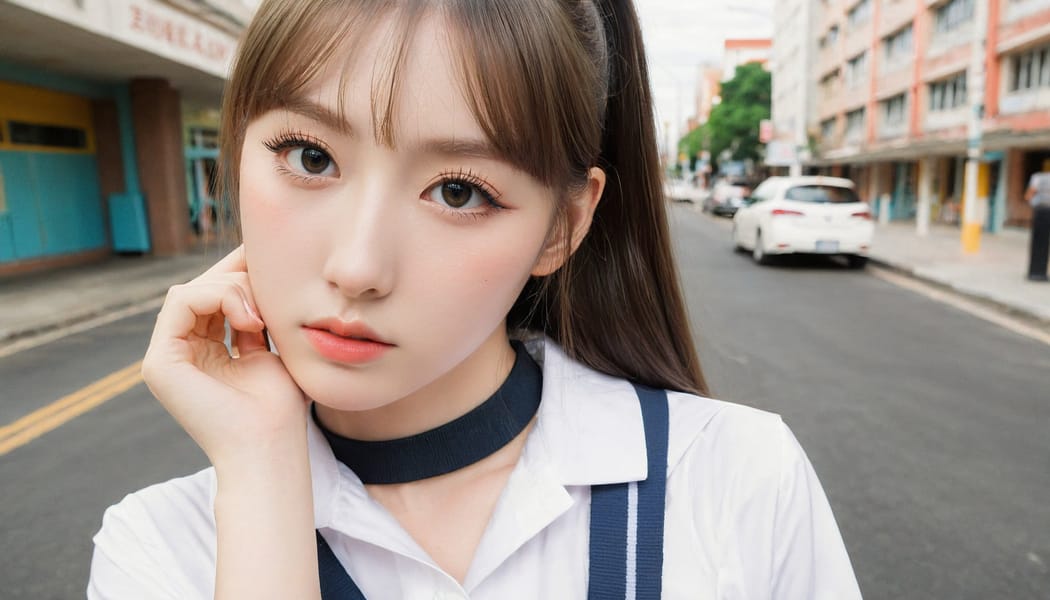 Tags: 21872187, SDXL
{"3": {"inputs": {"seed": 676143859645890, "steps": 64, "cfg": 7.37, "sampler_name": "dpmpp_2m", "scheduler": "karras", "denoise": 1.0, "model": ["27", 0], "positive": ["6", 0], "negative": ["7", 0], "latent_image": ["5", 0]}, "class_type": "KSampler"}, "4": {"inputs": {"ckpt_name": "leosamsHelloworldSDXL_helloworldSDXL32DPO.safetensors"}, "class_type": "CheckpointLoaderSimple"}, "5": {"inputs": {"width": 1344, "height": 768, "batch_size": 1}, "class_type": "EmptyLatentImage"}, "6": {"inputs": {"text": "20 year old girl, (eyelashes:1.10), (seductive facial expression:1.12), (cute:1.12), (idol:0.98), (detailed face:0.97), (blush:1.01), (slim:1.13), (temptress:0.98), (double eyelids:1.05), (pale skin:1.05), (beautiful eyes:1.07), (sexy lips:1.05), (seductive pose:1.04), (in a seductive pose:1.12), (large perky breasts:0.95), (cleavage:1.01), (thigh gap:1.06), (school uniform:1.02), choker, busy street, (natural looking skin:1.05), (portra:1.03), (RAW:1.04), (soft lighting:1.06), (skin fuzz:1.00), (textured skin:1.06), (film:1.03), (candid cinema:1.04), (detailed skin:1.07)", "clip": ["27", 1]}, "class_type": "CLIPTextEncode"}, "7": {"inputs": {"text": "(bad hands:1.12), (twisted:1.10), (low resolution:1.07), (worst quality:1.14), (watermark:1.11), (open mouth:1.12), (distorted:1.11)", "clip": ["27", 1]}, "class_type": "CLIPTextEncode"}, "8": {"inputs": {"samples": ["3", 0], "vae": ["4", 2]}, "class_type": "VAEDecode"}, "25": {"inputs": {"lora_name": "nudify_xl.safetensors", "strength_model": 0.28, "strength_clip": 0.22, "model": ["4", 0], "clip": ["4", 1]}, "class_type": "LoraLoader"}, "26": {"inputs": {"lora_name": "shirtlift_SDXL_v2.safetensors", "strength_model": 0.16, "strength_clip": 0.18, "model": ["25", 0], "clip": ["25", 1]}, "class_type": "LoraLoader"}, "27": {"inputs": {"lora_name": "PerfectEyesXL.safetensors", "strength_model": 0.08, "strength_clip": 0.14, "model": ["26", 0], "clip": ["26", 1]}, "class_type": "LoraLoader"}, "30": {"inputs": {"model_name": "4x_NMKD-Superscale-SP_178000_G.pth"}, "class_type": "UpscaleModelLoader"}, "31": {"inputs": {"upscale_model": ["30", 0], "image": ["8", 0]}, "class_type": "ImageUpscaleWithModel"}, "32": {"inputs": {"upscale_method": "lanczos", "scale_by": 0.5, "image": ["31", 0]}, "class_type": "ImageScaleBy"}, "33": {"inputs": {"pixels": ["32", 0], "vae": ["4", 2]}, "class_type": "VAEEncode"}, "34": {"inputs": {"seed": 676143859645890, "steps": 64, "cfg": 7.37, "sampler_name": "dpmpp_2m", "scheduler": "karras", "denoise": 0.3, "model": ["27", 0], "positive": ["6", 0], "negative": ["7", 0], "latent_image": ["33", 0]}, "class_type": "KSampler"}, "36": {"inputs": {"samples": ["34", 0], "vae": ["4", 2]}, "class_type": "VAEDecode"}, "39": {"inputs": {"filename_prefix": "comfyapi-1707857387479", "images": ["36", 0]}, "class_type": "SaveImage"}}