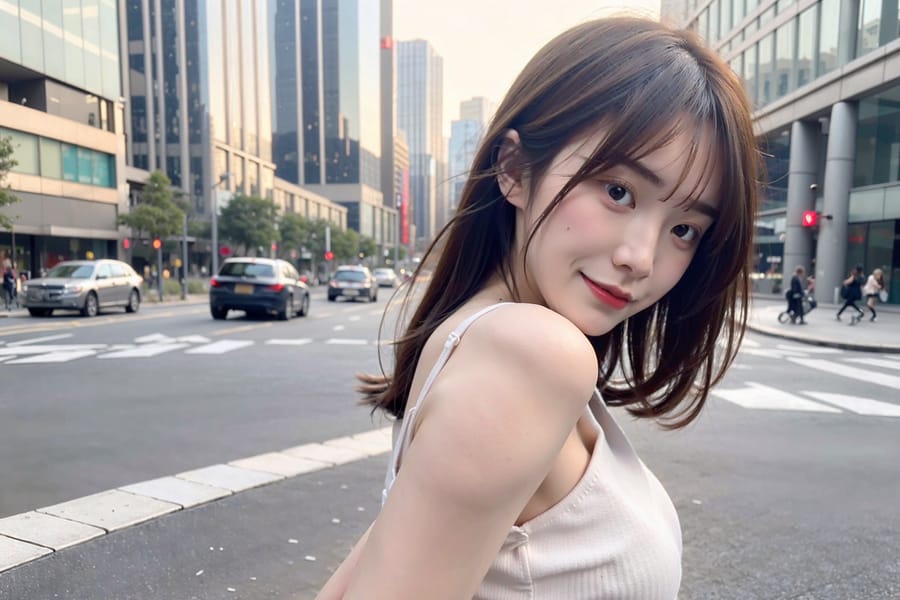 Tags: 21872187
<lora:mix4:0.69>, <lora:JapaneseDollLikeness_v15:0.64>, <lora:taiwanDollLikeness_v20:0.29>, (white tank top:0.94), (large breasts:1.12), busy street in urban city, (perky ass:1.18), (exposed ass:1.18), (looking back:1.14), <lora:Addams:0.24>, extremely detailed eyes, extremely detailed face, cute, (photorealistic:1.06), seductive smile, pale skin, perky breasts, full body portrait, textured skin, RAW, best quality, tall, (long slim legs:1.13), blush, solo, (stunningly attractive:1.15), (dramatic:0.97)
Negative prompt: drawings, sketches, paintings, fat, (worst quality:2.20)
Steps: 64, Sampler: DPM++ 2M Karras, CFG scale: 6.19, Seed: 2853137484, Size: 768x512, Model hash: fc2511737a, Model: chilloutmix_NiPrunedFp32Fix, Seed resize from: -1x-1, Denoising strength: 0.4, Version: v1.2.1, Hires upscale: 3.0, Hires steps: 48, Hires upscaler: ESRGAN_4x