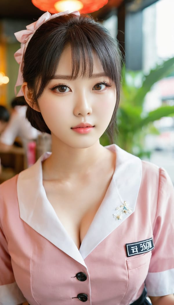 Tags: 21872187, SDXL
{"3": {"inputs": {"seed": 888214218807644, "steps": 32, "cfg": 5.57, "sampler_name": "dpmpp_2m", "scheduler": "karras", "denoise": 1.0, "model": ["27", 0], "positive": ["6", 0], "negative": ["7", 0], "latent_image": ["5", 0]}, "class_type": "KSampler"}, "4": {"inputs": {"ckpt_name": "juggernautxl.safetensors"}, "class_type": "CheckpointLoaderSimple"}, "5": {"inputs": {"width": 768, "height": 1344, "batch_size": 1}, "class_type": "EmptyLatentImage"}, "6": {"inputs": {"text": "18 year old girl, (korean:1.04), (taiwanese:1.14), (seductive pose:1.11), (beautiful eyes:1.05), (cute:1.08), (idol:1.11), (pale skin:0.97), (blush:1.10), (double eyelids:0.97), (detailed face:1.01), (slim:1.05), (seductive facial expression:0.98), (eyelashes:1.07), (sexy lips:1.08), (in a seductive pose:1.13), (large perky breasts:1.01), (cleavage:0.96), (thigh gap:0.98), (a waitress in uniform:1.07) working at a restaurant, (textured skin:1.05), (natural looking skin:1.07), (portra:1.01), (film:1.06), (skin fuzz:1.03), (RAW:1.01), (candid cinema:1.01), (soft lighting:1.00)", "clip": ["27", 1]}, "class_type": "CLIPTextEncode"}, "7": {"inputs": {"text": "(watermark:1.12), (twisted:1.05), (open mouth:1.07), (bad hands:1.14), (distorted:1.11), (worst quality:1.08), (low resolution:1.07)", "clip": ["27", 1]}, "class_type": "CLIPTextEncode"}, "8": {"inputs": {"samples": ["3", 0], "vae": ["4", 2]}, "class_type": "VAEDecode"}, "25": {"inputs": {"lora_name": "nudify_xl.safetensors", "strength_model": 0.0, "strength_clip": 0.14, "model": ["4", 0], "clip": ["4", 1]}, "class_type": "LoraLoader"}, "26": {"inputs": {"lora_name": "shirtlift_SDXL_v2.safetensors", "strength_model": 0.05, "strength_clip": 0.1, "model": ["25", 0], "clip": ["25", 1]}, "class_type": "LoraLoader"}, "27": {"inputs": {"lora_name": "PerfectEyesXL.safetensors", "strength_model": 0.19, "strength_clip": 0.0, "model": ["26", 0], "clip": ["26", 1]}, "class_type": "LoraLoader"}, "30": {"inputs": {"model_name": "4x_NMKD-Superscale-SP_178000_G.pth"}, "class_type": "UpscaleModelLoader"}, "31": {"inputs": {"upscale_model": ["30", 0], "image": ["8", 0]}, "class_type": "ImageUpscaleWithModel"}, "32": {"inputs": {"upscale_method": "lanczos", "scale_by": 0.5, "image": ["31", 0]}, "class_type": "ImageScaleBy"}, "33": {"inputs": {"pixels": ["32", 0], "vae": ["4", 2]}, "class_type": "VAEEncode"}, "34": {"inputs": {"seed": 888214218807644, "steps": 32, "cfg": 5.57, "sampler_name": "dpmpp_2m", "scheduler": "karras", "denoise": 0.3, "model": ["27", 0], "positive": ["6", 0], "negative": ["7", 0], "latent_image": ["33", 0]}, "class_type": "KSampler"}, "36": {"inputs": {"samples": ["34", 0], "vae": ["4", 2]}, "class_type": "VAEDecode"}, "39": {"inputs": {"filename_prefix": "comfyapi-1732162045743", "images": ["36", 0]}, "class_type": "SaveImage"}}