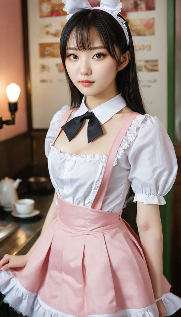 Tags: 21872187, SDXL
{"3": {"inputs": {"seed": 379946123891178, "steps": 64, "cfg": 6.91, "sampler_name": "dpmpp_2m", "scheduler": "karras", "denoise": 1.0, "model": ["27", 0], "positive": ["6", 0], "negative": ["7", 0], "latent_image": ["5", 0]}, "class_type": "KSampler"}, "4": {"inputs": {"ckpt_name": "juggernautxl.safetensors"}, "class_type": "CheckpointLoaderSimple"}, "5": {"inputs": {"width": 768, "height": 1344, "batch_size": 1}, "class_type": "EmptyLatentImage"}, "6": {"inputs": {"text": "18 year old girl, (korean:1.08), (japanese:1.02), (ukrainian:1.03), (temptress:1.11), (eyelashes:0.99), (cute:1.00), (blush:1.11), (detailed face:1.09), (seductive pose:1.01), (pale skin:1.08), (seductive facial expression:1.08), (idol:1.08), (double eyelids:1.00), (sexy lips:1.06), (slim:1.02), (beautiful eyes:1.05), (in a seductive pose:0.98), (large perky breasts:0.97), (cleavage:1.04), (thigh gap:1.09), in a (skimpy maid costume:1.10) working at a maid cafe, choker, bowtie, headband, pleated skirt, (portra:1.03), (detailed skin:1.08), (skin fuzz:1.00), (natural looking skin:1.04), (RAW:1.02), (textured skin:1.01), (candid cinema:1.03), (soft lighting:1.02), (film:1.01)", "clip": ["27", 1]}, "class_type": "CLIPTextEncode"}, "7": {"inputs": {"text": "(low resolution:1.14), (distorted:1.09), (bad hands:1.11), (watermark:1.13), (open mouth:1.07), (worst quality:1.08), (twisted:1.10)", "clip": ["27", 1]}, "class_type": "CLIPTextEncode"}, "8": {"inputs": {"samples": ["3", 0], "vae": ["4", 2]}, "class_type": "VAEDecode"}, "25": {"inputs": {"lora_name": "nudify_xl.safetensors", "strength_model": 0.23, "strength_clip": 0.01, "model": ["4", 0], "clip": ["4", 1]}, "class_type": "LoraLoader"}, "26": {"inputs": {"lora_name": "shirtlift_SDXL_v2.safetensors", "strength_model": 0.02, "strength_clip": 0.0, "model": ["25", 0], "clip": ["25", 1]}, "class_type": "LoraLoader"}, "27": {"inputs": {"lora_name": "PerfectEyesXL.safetensors", "strength_model": 0.15, "strength_clip": 0.06, "model": ["26", 0], "clip": ["26", 1]}, "class_type": "LoraLoader"}, "30": {"inputs": {"model_name": "4x_NMKD-Superscale-SP_178000_G.pth"}, "class_type": "UpscaleModelLoader"}, "31": {"inputs": {"upscale_model": ["30", 0], "image": ["8", 0]}, "class_type": "ImageUpscaleWithModel"}, "32": {"inputs": {"upscale_method": "lanczos", "scale_by": 0.5, "image": ["31", 0]}, "class_type": "ImageScaleBy"}, "33": {"inputs": {"pixels": ["32", 0], "vae": ["4", 2]}, "class_type": "VAEEncode"}, "34": {"inputs": {"seed": 379946123891178, "steps": 64, "cfg": 6.91, "sampler_name": "dpmpp_2m", "scheduler": "karras", "denoise": 0.3, "model": ["27", 0], "positive": ["6", 0], "negative": ["7", 0], "latent_image": ["33", 0]}, "class_type": "KSampler"}, "36": {"inputs": {"samples": ["34", 0], "vae": ["4", 2]}, "class_type": "VAEDecode"}, "39": {"inputs": {"filename_prefix": "comfyapi-1726330644109", "images": ["36", 0]}, "class_type": "SaveImage"}}