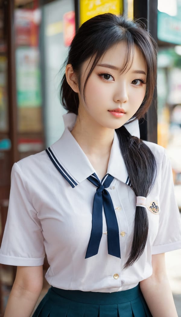 Tags: 21872187, SDXL
{"3": {"inputs": {"seed": 676418258834891, "steps": 32, "cfg": 6.66, "sampler_name": "dpmpp_2m", "scheduler": "karras", "denoise": 1.0, "model": ["27", 0], "positive": ["6", 0], "negative": ["7", 0], "latent_image": ["5", 0]}, "class_type": "KSampler"}, "4": {"inputs": {"ckpt_name": "juggernautxl.safetensors"}, "class_type": "CheckpointLoaderSimple"}, "5": {"inputs": {"width": 768, "height": 1344, "batch_size": 1}, "class_type": "EmptyLatentImage"}, "6": {"inputs": {"text": "18 year old girl, (chinese:0.98), (taiwanese:1.00), (seductive pose:1.08), (cute:0.98), (slim:0.99), (beautiful eyes:0.97), (double eyelids:1.08), (idol:1.13), (pale skin:1.05), (seductive facial expression:1.08), (detailed face:1.12), (eyelashes:1.14), (blush:1.12), (sexy lips:1.03), (in a seductive pose:1.08), (large perky breasts:1.11), (cleavage:1.08), (thigh gap:0.99), (school uniform:1.08), choker, busy street, (skin fuzz:1.03), (candid cinema:1.07), (detailed skin:1.08), (soft lighting:1.07), (portra:1.02), (textured skin:1.04), (natural looking skin:1.04), (RAW:1.02), (film:1.06)", "clip": ["27", 1]}, "class_type": "CLIPTextEncode"}, "7": {"inputs": {"text": "(worst quality:1.12), (low resolution:1.10), (distorted:1.11), (open mouth:1.14), (twisted:1.05), (bad hands:1.06), (watermark:1.13)", "clip": ["27", 1]}, "class_type": "CLIPTextEncode"}, "8": {"inputs": {"samples": ["3", 0], "vae": ["4", 2]}, "class_type": "VAEDecode"}, "25": {"inputs": {"lora_name": "nudify_xl.safetensors", "strength_model": 0.12, "strength_clip": 0.25, "model": ["4", 0], "clip": ["4", 1]}, "class_type": "LoraLoader"}, "26": {"inputs": {"lora_name": "shirtlift_SDXL_v2.safetensors", "strength_model": 0.03, "strength_clip": 0.14, "model": ["25", 0], "clip": ["25", 1]}, "class_type": "LoraLoader"}, "27": {"inputs": {"lora_name": "PerfectEyesXL.safetensors", "strength_model": 0.04, "strength_clip": 0.11, "model": ["26", 0], "clip": ["26", 1]}, "class_type": "LoraLoader"}, "30": {"inputs": {"model_name": "4x_NMKD-Superscale-SP_178000_G.pth"}, "class_type": "UpscaleModelLoader"}, "31": {"inputs": {"upscale_model": ["30", 0], "image": ["8", 0]}, "class_type": "ImageUpscaleWithModel"}, "32": {"inputs": {"upscale_method": "lanczos", "scale_by": 0.5, "image": ["31", 0]}, "class_type": "ImageScaleBy"}, "33": {"inputs": {"pixels": ["32", 0], "vae": ["4", 2]}, "class_type": "VAEEncode"}, "34": {"inputs": {"seed": 676418258834891, "steps": 32, "cfg": 6.66, "sampler_name": "dpmpp_2m", "scheduler": "karras", "denoise": 0.3, "model": ["27", 0], "positive": ["6", 0], "negative": ["7", 0], "latent_image": ["33", 0]}, "class_type": "KSampler"}, "36": {"inputs": {"samples": ["34", 0], "vae": ["4", 2]}, "class_type": "VAEDecode"}, "39": {"inputs": {"filename_prefix": "comfyapi-1724555138272", "images": ["36", 0]}, "class_type": "SaveImage"}}