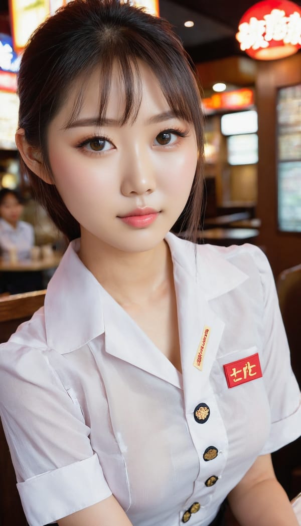 Tags: 21872187, SDXL
{"3": {"inputs": {"seed": 954049981207306, "steps": 32, "cfg": 6.86, "sampler_name": "dpmpp_2m", "scheduler": "karras", "denoise": 1.0, "model": ["27", 0], "positive": ["6", 0], "negative": ["7", 0], "latent_image": ["5", 0]}, "class_type": "KSampler"}, "4": {"inputs": {"ckpt_name": "juggernautxl.safetensors"}, "class_type": "CheckpointLoaderSimple"}, "5": {"inputs": {"width": 768, "height": 1344, "batch_size": 1}, "class_type": "EmptyLatentImage"}, "6": {"inputs": {"text": "19 year old girl, (japanese:0.98), (taiwanese:1.09), (detailed face:1.12), (temptress:1.02), (beautiful eyes:1.09), (double eyelids:1.07), (blush:1.01), (seductive facial expression:1.07), (seductive pose:1.03), (eyelashes:1.14), (sexy lips:1.00), (pale skin:1.09), (slim:1.04), (idol:1.14), (in a seductive pose:1.08), (large perky breasts:1.06), (cleavage:1.08), (thigh gap:1.13), (a waitress in uniform:1.05) working at a restaurant, (candid cinema:1.00), (RAW:1.08), (skin fuzz:1.07), (film:1.09), (detailed skin:1.04), (textured skin:1.03), (natural looking skin:1.01), (soft lighting:1.06), (portra:1.02)", "clip": ["27", 1]}, "class_type": "CLIPTextEncode"}, "7": {"inputs": {"text": "(bad hands:1.11), (distorted:1.10), (low resolution:1.05), (watermark:1.09), (twisted:1.07), (open mouth:1.06), (worst quality:1.10)", "clip": ["27", 1]}, "class_type": "CLIPTextEncode"}, "8": {"inputs": {"samples": ["3", 0], "vae": ["4", 2]}, "class_type": "VAEDecode"}, "25": {"inputs": {"lora_name": "nudify_xl.safetensors", "strength_model": 0.01, "strength_clip": 0.18, "model": ["4", 0], "clip": ["4", 1]}, "class_type": "LoraLoader"}, "26": {"inputs": {"lora_name": "shirtlift_SDXL_v2.safetensors", "strength_model": 0.17, "strength_clip": 0.12, "model": ["25", 0], "clip": ["25", 1]}, "class_type": "LoraLoader"}, "27": {"inputs": {"lora_name": "PerfectEyesXL.safetensors", "strength_model": 0.01, "strength_clip": 0.09, "model": ["26", 0], "clip": ["26", 1]}, "class_type": "LoraLoader"}, "30": {"inputs": {"model_name": "4x_NMKD-Superscale-SP_178000_G.pth"}, "class_type": "UpscaleModelLoader"}, "31": {"inputs": {"upscale_model": ["30", 0], "image": ["8", 0]}, "class_type": "ImageUpscaleWithModel"}, "32": {"inputs": {"upscale_method": "lanczos", "scale_by": 0.5, "image": ["31", 0]}, "class_type": "ImageScaleBy"}, "33": {"inputs": {"pixels": ["32", 0], "vae": ["4", 2]}, "class_type": "VAEEncode"}, "34": {"inputs": {"seed": 954049981207306, "steps": 32, "cfg": 6.86, "sampler_name": "dpmpp_2m", "scheduler": "karras", "denoise": 0.3, "model": ["27", 0], "positive": ["6", 0], "negative": ["7", 0], "latent_image": ["33", 0]}, "class_type": "KSampler"}, "36": {"inputs": {"samples": ["34", 0], "vae": ["4", 2]}, "class_type": "VAEDecode"}, "39": {"inputs": {"filename_prefix": "comfyapi-1732579611136", "images": ["36", 0]}, "class_type": "SaveImage"}}