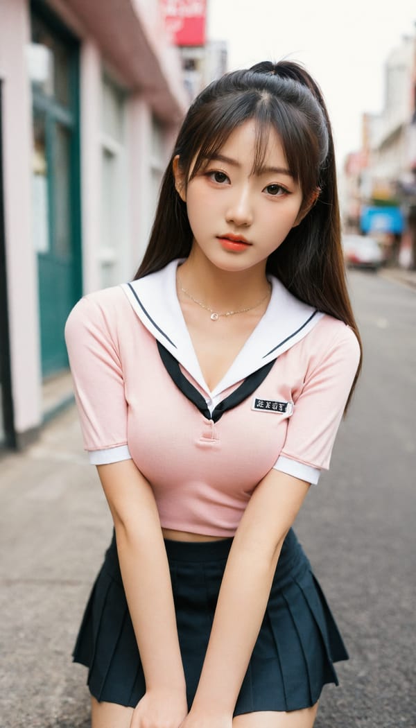 Tags: 21872187, SDXL
{"3": {"inputs": {"seed": 880490032870014, "steps": 32, "cfg": 6.6, "sampler_name": "dpmpp_2m", "scheduler": "karras", "denoise": 1.0, "model": ["27", 0], "positive": ["6", 0], "negative": ["7", 0], "latent_image": ["5", 0]}, "class_type": "KSampler"}, "4": {"inputs": {"ckpt_name": "leosamsHelloworldSDXL_helloworldSDXL32DPO.safetensors"}, "class_type": "CheckpointLoaderSimple"}, "5": {"inputs": {"width": 768, "height": 1344, "batch_size": 1}, "class_type": "EmptyLatentImage"}, "6": {"inputs": {"text": "19 year old girl, (korean:0.98), (double eyelids:1.01), (blush:1.08), (seductive pose:1.13), (sexy lips:0.99), (eyelashes:1.06), (temptress:1.04), (detailed face:1.03), (seductive facial expression:1.00), (cute:0.98), (idol:1.12), (beautiful eyes:1.02), (slim:0.95), (in a seductive pose:1.04), (large perky breasts:0.96), (cleavage:0.98), (thigh gap:0.96), (school uniform:0.97), choker, busy street, (soft lighting:1.03), (skin fuzz:1.00), (film:1.03), (detailed skin:1.02), (candid cinema:1.02), (textured skin:1.05), (RAW:1.09), (natural looking skin:1.09), (portra:1.08)", "clip": ["27", 1]}, "class_type": "CLIPTextEncode"}, "7": {"inputs": {"text": "(watermark:1.06), (low resolution:1.14), (worst quality:1.05), (bad hands:1.08), (open mouth:1.13), (twisted:1.06)", "clip": ["27", 1]}, "class_type": "CLIPTextEncode"}, "8": {"inputs": {"samples": ["3", 0], "vae": ["4", 2]}, "class_type": "VAEDecode"}, "25": {"inputs": {"lora_name": "nudify_xl.safetensors", "strength_model": 0.33, "strength_clip": 0.16, "model": ["4", 0], "clip": ["4", 1]}, "class_type": "LoraLoader"}, "26": {"inputs": {"lora_name": "shirtlift_SDXL_v2.safetensors", "strength_model": 0.05, "strength_clip": 0.11, "model": ["25", 0], "clip": ["25", 1]}, "class_type": "LoraLoader"}, "27": {"inputs": {"lora_name": "PerfectEyesXL.safetensors", "strength_model": 0.07, "strength_clip": 0.01, "model": ["26", 0], "clip": ["26", 1]}, "class_type": "LoraLoader"}, "30": {"inputs": {"model_name": "4x_NMKD-Superscale-SP_178000_G.pth"}, "class_type": "UpscaleModelLoader"}, "31": {"inputs": {"upscale_model": ["30", 0], "image": ["8", 0]}, "class_type": "ImageUpscaleWithModel"}, "32": {"inputs": {"upscale_method": "lanczos", "scale_by": 0.5, "image": ["31", 0]}, "class_type": "ImageScaleBy"}, "33": {"inputs": {"pixels": ["32", 0], "vae": ["4", 2]}, "class_type": "VAEEncode"}, "34": {"inputs": {"seed": 880490032870014, "steps": 32, "cfg": 6.6, "sampler_name": "dpmpp_2m", "scheduler": "karras", "denoise": 0.3, "model": ["27", 0], "positive": ["6", 0], "negative": ["7", 0], "latent_image": ["33", 0]}, "class_type": "KSampler"}, "36": {"inputs": {"samples": ["34", 0], "vae": ["4", 2]}, "class_type": "VAEDecode"}, "39": {"inputs": {"filename_prefix": "comfyapi-1707273712439", "images": ["36", 0]}, "class_type": "SaveImage"}}