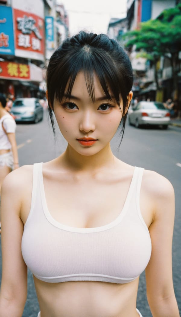 Tags: 21872187, SDXL
{"3": {"inputs": {"seed": 243641848242499, "steps": 32, "cfg": 7.51, "sampler_name": "dpmpp_2m", "scheduler": "karras", "denoise": 1.0, "model": ["27", 0], "positive": ["6", 0], "negative": ["7", 0], "latent_image": ["5", 0]}, "class_type": "KSampler"}, "4": {"inputs": {"ckpt_name": "helloworldxl.safetensors"}, "class_type": "CheckpointLoaderSimple"}, "5": {"inputs": {"width": 768, "height": 1344, "batch_size": 1}, "class_type": "EmptyLatentImage"}, "6": {"inputs": {"text": "22 year old girl, (taiwanese:1.07), (eyelashes:0.98), (cute:1.14), (sexy lips:1.06), (seductive pose:0.95), (slim:1.06), (seductive facial expression:0.95), (detailed face:0.97), (idol:1.03), (temptress:1.02), (pale skin:1.10), (double eyelids:1.04), (blush:1.00), (in a seductive pose:1.03), (large perky breasts:1.00), (cleavage:1.04), (thigh gap:1.05), (white tanktop:1.06), busy street, (detailed skin:1.06), (candid cinema:1.07), (natural looking skin:1.03), (film:1.04), (RAW:1.06), (soft lighting:1.04), (textured skin:1.02), (skin fuzz:1.05), (portra:1.03)", "clip": ["27", 1]}, "class_type": "CLIPTextEncode"}, "7": {"inputs": {"text": "(bad hands:1.06), (watermark:1.13), (worst quality:1.14), (distorted:1.09), (twisted:1.12), (open mouth:1.13), (low resolution:1.07)", "clip": ["27", 1]}, "class_type": "CLIPTextEncode"}, "8": {"inputs": {"samples": ["3", 0], "vae": ["4", 2]}, "class_type": "VAEDecode"}, "25": {"inputs": {"lora_name": "nudify_xl.safetensors", "strength_model": 0.14, "strength_clip": 0.24, "model": ["4", 0], "clip": ["4", 1]}, "class_type": "LoraLoader"}, "26": {"inputs": {"lora_name": "shirtlift_SDXL_v2.safetensors", "strength_model": 0.03, "strength_clip": 0.12, "model": ["25", 0], "clip": ["25", 1]}, "class_type": "LoraLoader"}, "27": {"inputs": {"lora_name": "PerfectEyesXL.safetensors", "strength_model": 0.16, "strength_clip": 0.07, "model": ["26", 0], "clip": ["26", 1]}, "class_type": "LoraLoader"}, "30": {"inputs": {"model_name": "4x_NMKD-Superscale-SP_178000_G.pth"}, "class_type": "UpscaleModelLoader"}, "31": {"inputs": {"upscale_model": ["30", 0], "image": ["8", 0]}, "class_type": "ImageUpscaleWithModel"}, "32": {"inputs": {"upscale_method": "lanczos", "scale_by": 0.5, "image": ["31", 0]}, "class_type": "ImageScaleBy"}, "33": {"inputs": {"pixels": ["32", 0], "vae": ["4", 2]}, "class_type": "VAEEncode"}, "34": {"inputs": {"seed": 243641848242499, "steps": 32, "cfg": 7.51, "sampler_name": "dpmpp_2m", "scheduler": "karras", "denoise": 0.3, "model": ["27", 0], "positive": ["6", 0], "negative": ["7", 0], "latent_image": ["33", 0]}, "class_type": "KSampler"}, "36": {"inputs": {"samples": ["34", 0], "vae": ["4", 2]}, "class_type": "VAEDecode"}, "39": {"inputs": {"filename_prefix": "comfyapi-1723908761242", "images": ["36", 0]}, "class_type": "SaveImage"}}