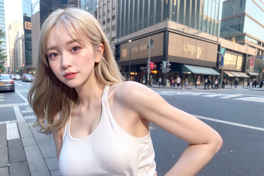 Tags: 21872187
<lora:mix4:0.35>, <lora:JapaneseDollLikeness_v15:0.76>, (russian:0.95), (white tank top:0.98), (large breasts:1.05), busy street in urban city, (perky ass:1.01), (exposed ass:0.99), (looking back:1.13), <lora:Addams:0.27>, extremely detailed eyes, cute, (photorealistic:1.04), sexy lips, seductive smile, double eyelids, eyelashes, pale skin, textured skin, best quality, sharp, tall, blush, 1girl, solo
Negative prompt: paintings, (worst quality:1.99)
Steps: 32, Sampler: DPM++ 2M Karras, CFG scale: 6.91, Seed: 1778351328, Size: 768x512, Model hash: fc2511737a, Model: chilloutmix_NiPrunedFp32Fix, Seed resize from: -1x-1, Denoising strength: 0.5, Version: v1.2.1, Hires upscale: 2.5, Hires steps: 16, Hires upscaler: ESRGAN_4x