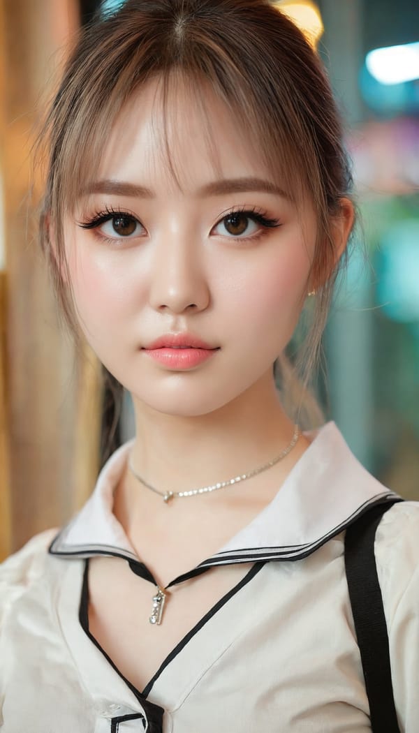 Tags: 21872187, SDXL
{"3": {"inputs": {"seed": 217963220553639, "steps": 32, "cfg": 5.25, "sampler_name": "dpmpp_2m", "scheduler": "karras", "denoise": 1.0, "model": ["27", 0], "positive": ["6", 0], "negative": ["7", 0], "latent_image": ["5", 0]}, "class_type": "KSampler"}, "4": {"inputs": {"ckpt_name": "juggernautxl.safetensors"}, "class_type": "CheckpointLoaderSimple"}, "5": {"inputs": {"width": 768, "height": 1344, "batch_size": 1}, "class_type": "EmptyLatentImage"}, "6": {"inputs": {"text": "23 year old girl, (double eyelids:1.10), (cute:1.14), (idol:1.09), (pale skin:0.97), (eyelashes:1.13), (temptress:0.95), (beautiful eyes:1.08), (detailed face:0.98), (sexy lips:0.96), (slim:1.06), (seductive pose:1.14), (blush:1.01), (seductive facial expression:1.11), (in a seductive pose:1.14), (large perky breasts:0.97), (cleavage:1.12), (thigh gap:0.99), (school uniform:1.08), choker, busy street, (textured skin:1.08), (natural looking skin:1.03), (soft lighting:1.09), (candid cinema:1.08), (skin fuzz:1.03), (RAW:1.05), (detailed skin:1.07), (portra:1.06), (film:1.05)", "clip": ["27", 1]}, "class_type": "CLIPTextEncode"}, "7": {"inputs": {"text": "(twisted:1.14), (worst quality:1.09), (watermark:1.13), (open mouth:1.09), (low resolution:1.08), (distorted:1.11)", "clip": ["27", 1]}, "class_type": "CLIPTextEncode"}, "8": {"inputs": {"samples": ["3", 0], "vae": ["4", 2]}, "class_type": "VAEDecode"}, "25": {"inputs": {"lora_name": "nudify_xl.safetensors", "strength_model": 0.0, "strength_clip": 0.05, "model": ["4", 0], "clip": ["4", 1]}, "class_type": "LoraLoader"}, "26": {"inputs": {"lora_name": "shirtlift_SDXL_v2.safetensors", "strength_model": 0.07, "strength_clip": 0.15, "model": ["25", 0], "clip": ["25", 1]}, "class_type": "LoraLoader"}, "27": {"inputs": {"lora_name": "PerfectEyesXL.safetensors", "strength_model": 0.09, "strength_clip": 0.12, "model": ["26", 0], "clip": ["26", 1]}, "class_type": "LoraLoader"}, "30": {"inputs": {"model_name": "4x_NMKD-Superscale-SP_178000_G.pth"}, "class_type": "UpscaleModelLoader"}, "31": {"inputs": {"upscale_model": ["30", 0], "image": ["8", 0]}, "class_type": "ImageUpscaleWithModel"}, "32": {"inputs": {"upscale_method": "lanczos", "scale_by": 0.5, "image": ["31", 0]}, "class_type": "ImageScaleBy"}, "33": {"inputs": {"pixels": ["32", 0], "vae": ["4", 2]}, "class_type": "VAEEncode"}, "34": {"inputs": {"seed": 217963220553639, "steps": 32, "cfg": 5.25, "sampler_name": "dpmpp_2m", "scheduler": "karras", "denoise": 0.3, "model": ["27", 0], "positive": ["6", 0], "negative": ["7", 0], "latent_image": ["33", 0]}, "class_type": "KSampler"}, "36": {"inputs": {"samples": ["34", 0], "vae": ["4", 2]}, "class_type": "VAEDecode"}, "39": {"inputs": {"filename_prefix": "comfyapi-1726139421795", "images": ["36", 0]}, "class_type": "SaveImage"}}