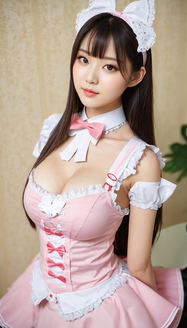 Tags: 21872187, SDXL
{"3": {"inputs": {"seed": 551282234572199, "steps": 32, "cfg": 7.3, "sampler_name": "dpmpp_2m", "scheduler": "karras", "denoise": 1.0, "model": ["27", 0], "positive": ["6", 0], "negative": ["7", 0], "latent_image": ["5", 0]}, "class_type": "KSampler"}, "4": {"inputs": {"ckpt_name": "juggernautxl.safetensors"}, "class_type": "CheckpointLoaderSimple"}, "5": {"inputs": {"width": 768, "height": 1344, "batch_size": 1}, "class_type": "EmptyLatentImage"}, "6": {"inputs": {"text": "19 year old girl, (taiwanese:1.10), (chinese:1.00), (korean:0.97), (irish:1.04), (double eyelids:1.01), (idol:1.07), (beautiful eyes:1.03), (slim:1.02), (pale skin:1.01), (blush:1.09), (seductive facial expression:1.09), (eyelashes:0.97), (detailed face:0.98), (cute:1.00), (seductive pose:1.13), (temptress:0.98), (sexy lips:1.04), (in a seductive pose:0.96), (large perky breasts:1.03), (cleavage:1.02), (thigh gap:1.10), in a (skimpy maid costume:1.12) working at a maid cafe, choker, bowtie, headband, pleated skirt, (detailed skin:1.07), (skin fuzz:1.04), (textured skin:1.05), (film:1.08), (RAW:1.01), (candid cinema:1.08), (soft lighting:1.06), (portra:1.08), (natural looking skin:1.03)", "clip": ["27", 1]}, "class_type": "CLIPTextEncode"}, "7": {"inputs": {"text": "(distorted:1.12), (low resolution:1.07), (worst quality:1.11), (open mouth:1.13), (watermark:1.09), (bad hands:1.11), (twisted:1.12)", "clip": ["27", 1]}, "class_type": "CLIPTextEncode"}, "8": {"inputs": {"samples": ["3", 0], "vae": ["4", 2]}, "class_type": "VAEDecode"}, "25": {"inputs": {"lora_name": "nudify_xl.safetensors", "strength_model": 0.05, "strength_clip": 0.01, "model": ["4", 0], "clip": ["4", 1]}, "class_type": "LoraLoader"}, "26": {"inputs": {"lora_name": "shirtlift_SDXL_v2.safetensors", "strength_model": 0.01, "strength_clip": 0.0, "model": ["25", 0], "clip": ["25", 1]}, "class_type": "LoraLoader"}, "27": {"inputs": {"lora_name": "PerfectEyesXL.safetensors", "strength_model": 0.18, "strength_clip": 0.01, "model": ["26", 0], "clip": ["26", 1]}, "class_type": "LoraLoader"}, "30": {"inputs": {"model_name": "4x_NMKD-Superscale-SP_178000_G.pth"}, "class_type": "UpscaleModelLoader"}, "31": {"inputs": {"upscale_model": ["30", 0], "image": ["8", 0]}, "class_type": "ImageUpscaleWithModel"}, "32": {"inputs": {"upscale_method": "lanczos", "scale_by": 0.5, "image": ["31", 0]}, "class_type": "ImageScaleBy"}, "33": {"inputs": {"pixels": ["32", 0], "vae": ["4", 2]}, "class_type": "VAEEncode"}, "34": {"inputs": {"seed": 551282234572199, "steps": 32, "cfg": 7.3, "sampler_name": "dpmpp_2m", "scheduler": "karras", "denoise": 0.3, "model": ["27", 0], "positive": ["6", 0], "negative": ["7", 0], "latent_image": ["33", 0]}, "class_type": "KSampler"}, "36": {"inputs": {"samples": ["34", 0], "vae": ["4", 2]}, "class_type": "VAEDecode"}, "39": {"inputs": {"filename_prefix": "comfyapi-1724873138584", "images": ["36", 0]}, "class_type": "SaveImage"}}