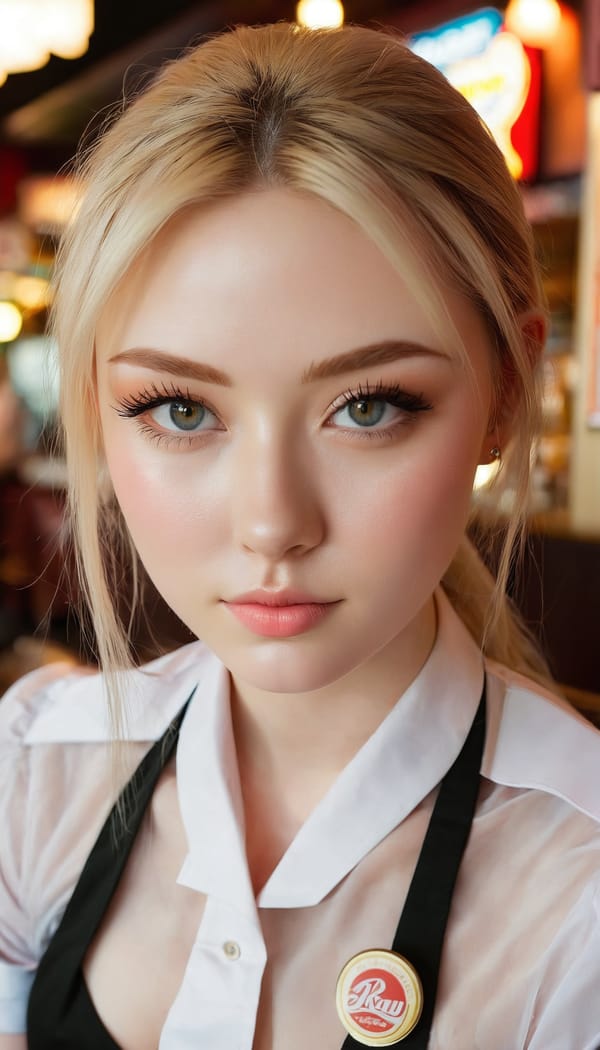 Tags: 21872187, SDXL
{"3": {"inputs": {"seed": 369704474969377, "steps": 64, "cfg": 7.45, "sampler_name": "dpmpp_2m", "scheduler": "karras", "denoise": 1.0, "model": ["27", 0], "positive": ["6", 0], "negative": ["7", 0], "latent_image": ["5", 0]}, "class_type": "KSampler"}, "4": {"inputs": {"ckpt_name": "juggernautxl.safetensors"}, "class_type": "CheckpointLoaderSimple"}, "5": {"inputs": {"width": 768, "height": 1344, "batch_size": 1}, "class_type": "EmptyLatentImage"}, "6": {"inputs": {"text": "21 year old girl, (irish:0.97), (sexy lips:1.02), (double eyelids:1.12), (pale skin:0.96), (blush:1.12), (idol:1.11), (seductive facial expression:1.13), (eyelashes:0.98), (seductive pose:0.97), (detailed face:1.04), (cute:1.13), (in a seductive pose:0.95), (large perky breasts:1.03), (cleavage:0.98), (thigh gap:0.97), (a waitress in uniform:1.13) working at a restaurant, (detailed skin:1.07), (portra:1.01), (RAW:1.07), (candid cinema:1.05), (textured skin:1.04), (skin fuzz:1.09), (natural looking skin:1.02), (film:1.02), (soft lighting:1.04)", "clip": ["27", 1]}, "class_type": "CLIPTextEncode"}, "7": {"inputs": {"text": "(distorted:1.07), (worst quality:1.11), (watermark:1.05), (low resolution:1.07), (open mouth:1.12), (bad hands:1.08), (twisted:1.14)", "clip": ["27", 1]}, "class_type": "CLIPTextEncode"}, "8": {"inputs": {"samples": ["3", 0], "vae": ["4", 2]}, "class_type": "VAEDecode"}, "25": {"inputs": {"lora_name": "nudify_xl.safetensors", "strength_model": 0.03, "strength_clip": 0.1, "model": ["4", 0], "clip": ["4", 1]}, "class_type": "LoraLoader"}, "26": {"inputs": {"lora_name": "shirtlift_SDXL_v2.safetensors", "strength_model": 0.03, "strength_clip": 0.02, "model": ["25", 0], "clip": ["25", 1]}, "class_type": "LoraLoader"}, "27": {"inputs": {"lora_name": "PerfectEyesXL.safetensors", "strength_model": 0.17, "strength_clip": 0.04, "model": ["26", 0], "clip": ["26", 1]}, "class_type": "LoraLoader"}, "30": {"inputs": {"model_name": "4x_NMKD-Superscale-SP_178000_G.pth"}, "class_type": "UpscaleModelLoader"}, "31": {"inputs": {"upscale_model": ["30", 0], "image": ["8", 0]}, "class_type": "ImageUpscaleWithModel"}, "32": {"inputs": {"upscale_method": "lanczos", "scale_by": 0.5, "image": ["31", 0]}, "class_type": "ImageScaleBy"}, "33": {"inputs": {"pixels": ["32", 0], "vae": ["4", 2]}, "class_type": "VAEEncode"}, "34": {"inputs": {"seed": 369704474969377, "steps": 64, "cfg": 7.45, "sampler_name": "dpmpp_2m", "scheduler": "karras", "denoise": 0.3, "model": ["27", 0], "positive": ["6", 0], "negative": ["7", 0], "latent_image": ["33", 0]}, "class_type": "KSampler"}, "36": {"inputs": {"samples": ["34", 0], "vae": ["4", 2]}, "class_type": "VAEDecode"}, "39": {"inputs": {"filename_prefix": "comfyapi-1718126367973", "images": ["36", 0]}, "class_type": "SaveImage"}}