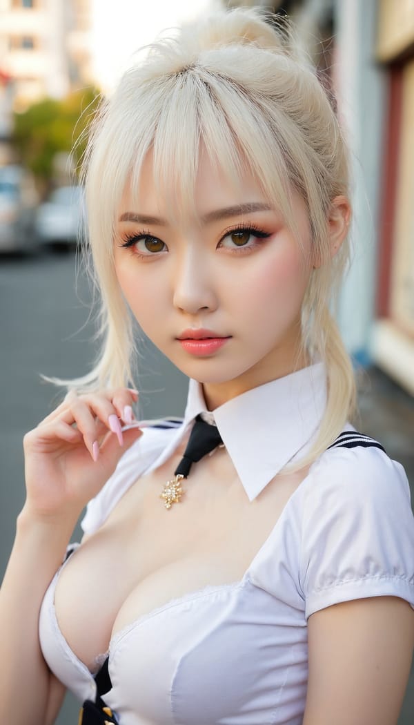 Tags: 21872187, SDXL
{"3": {"inputs": {"seed": 649263008651953, "steps": 32, "cfg": 5.87, "sampler_name": "dpmpp_2m", "scheduler": "karras", "denoise": 1.0, "model": ["27", 0], "positive": ["6", 0], "negative": ["7", 0], "latent_image": ["5", 0]}, "class_type": "KSampler"}, "4": {"inputs": {"ckpt_name": "juggernautxl.safetensors"}, "class_type": "CheckpointLoaderSimple"}, "5": {"inputs": {"width": 768, "height": 1344, "batch_size": 1}, "class_type": "EmptyLatentImage"}, "6": {"inputs": {"text": "24 year old girl, (japanese:1.00), (ukrainian:1.03), (idol:1.06), (beautiful eyes:1.03), (cute:0.96), (pale skin:1.04), (blush:1.02), (sexy lips:1.11), (seductive pose:1.03), (temptress:1.03), (double eyelids:1.07), (slim:1.02), (detailed face:1.06), (seductive facial expression:1.04), (eyelashes:1.02), (in a seductive pose:1.14), (large perky breasts:1.11), (cleavage:0.99), (thigh gap:0.99), (school uniform:1.14), choker, busy street, (RAW:1.05), (soft lighting:1.03), (textured skin:1.02), (film:1.06), (skin fuzz:1.09), (detailed skin:1.03), (candid cinema:1.00), (natural looking skin:1.04)", "clip": ["27", 1]}, "class_type": "CLIPTextEncode"}, "7": {"inputs": {"text": "(twisted:1.06), (watermark:1.05), (low resolution:1.07), (worst quality:1.07), (open mouth:1.09), (bad hands:1.05), (distorted:1.09)", "clip": ["27", 1]}, "class_type": "CLIPTextEncode"}, "8": {"inputs": {"samples": ["3", 0], "vae": ["4", 2]}, "class_type": "VAEDecode"}, "25": {"inputs": {"lora_name": "nudify_xl.safetensors", "strength_model": 0.07, "strength_clip": 0.02, "model": ["4", 0], "clip": ["4", 1]}, "class_type": "LoraLoader"}, "26": {"inputs": {"lora_name": "shirtlift_SDXL_v2.safetensors", "strength_model": 0.16, "strength_clip": 0.17, "model": ["25", 0], "clip": ["25", 1]}, "class_type": "LoraLoader"}, "27": {"inputs": {"lora_name": "PerfectEyesXL.safetensors", "strength_model": 0.16, "strength_clip": 0.14, "model": ["26", 0], "clip": ["26", 1]}, "class_type": "LoraLoader"}, "30": {"inputs": {"model_name": "4x_NMKD-Superscale-SP_178000_G.pth"}, "class_type": "UpscaleModelLoader"}, "31": {"inputs": {"upscale_model": ["30", 0], "image": ["8", 0]}, "class_type": "ImageUpscaleWithModel"}, "32": {"inputs": {"upscale_method": "lanczos", "scale_by": 0.5, "image": ["31", 0]}, "class_type": "ImageScaleBy"}, "33": {"inputs": {"pixels": ["32", 0], "vae": ["4", 2]}, "class_type": "VAEEncode"}, "34": {"inputs": {"seed": 649263008651953, "steps": 32, "cfg": 5.87, "sampler_name": "dpmpp_2m", "scheduler": "karras", "denoise": 0.3, "model": ["27", 0], "positive": ["6", 0], "negative": ["7", 0], "latent_image": ["33", 0]}, "class_type": "KSampler"}, "36": {"inputs": {"samples": ["34", 0], "vae": ["4", 2]}, "class_type": "VAEDecode"}, "39": {"inputs": {"filename_prefix": "comfyapi-1726247202125", "images": ["36", 0]}, "class_type": "SaveImage"}}