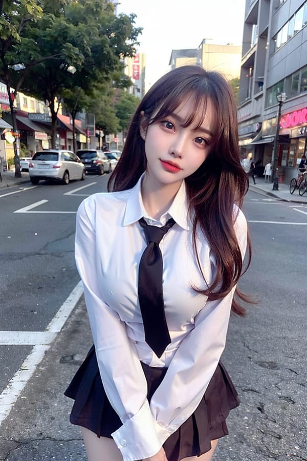 Tags: 21872187
<lora:koreanDollLikeness:0.72>, <lora:taiwanDollLikeness_v20:0.43>, <lora:YaeMiko_Test:0.54>, (school uniform:1.18), (large breasts:0.99), choker, busy street in urban city, (seductive pose:1.10), extremely detailed eyes, extremely detailed face, cute, (photorealistic:0.93), sexy lips, seductive smile, double eyelids, eyelashes, pale skin, perky breasts, RAW, sharp, (thigh gap:1.05), blush, 1girl, solo, (dramatic:0.92)
Negative prompt: drawings, paintings, anime, ugly, fat, (worst quality:2.15)
Steps: 64, Sampler: DPM++ 2M Karras, CFG scale: 6.71, Seed: 4258825198, Size: 512x768, Model hash: fc2511737a, Model: chilloutmix_NiPrunedFp32Fix, Seed resize from: -1x-1, Denoising strength: 0.4, Version: v1.2.1, Hires upscale: 2.0, Hires steps: 16, Hires upscaler: ESRGAN_4x