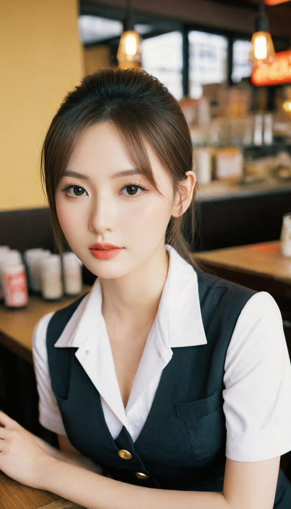 Tags: 21872187, SDXL
{"3": {"inputs": {"seed": 693453122478474, "steps": 64, "cfg": 5.69, "sampler_name": "dpmpp_2m", "scheduler": "karras", "denoise": 1.0, "model": ["27", 0], "positive": ["6", 0], "negative": ["7", 0], "latent_image": ["5", 0]}, "class_type": "KSampler"}, "4": {"inputs": {"ckpt_name": "leosamsHelloworldSDXL_helloworldSDXL32DPO.safetensors"}, "class_type": "CheckpointLoaderSimple"}, "5": {"inputs": {"width": 768, "height": 1344, "batch_size": 1}, "class_type": "EmptyLatentImage"}, "6": {"inputs": {"text": "25 year old girl, (slim:0.96), (seductive facial expression:1.10), (sexy lips:0.95), (idol:1.03), (cute:1.07), (seductive pose:1.07), (beautiful eyes:1.00), (pale skin:0.97), (eyelashes:1.11), (detailed face:0.96), (double eyelids:1.07), (in a seductive pose:1.09), (large perky breasts:0.99), (cleavage:0.96), (thigh gap:1.07), (a waitress in uniform:1.10) working at a restaurant, (RAW:1.07), (portra:1.00), (natural looking skin:1.06), (candid cinema:1.04), (soft lighting:1.06), (skin fuzz:1.07), (detailed skin:1.07), (film:1.01), (textured skin:1.05)", "clip": ["27", 1]}, "class_type": "CLIPTextEncode"}, "7": {"inputs": {"text": "(distorted:1.14), (low resolution:1.14), (bad hands:1.05), (twisted:1.14), (worst quality:1.11), (watermark:1.12), (open mouth:1.06)", "clip": ["27", 1]}, "class_type": "CLIPTextEncode"}, "8": {"inputs": {"samples": ["3", 0], "vae": ["4", 2]}, "class_type": "VAEDecode"}, "25": {"inputs": {"lora_name": "nudify_xl.safetensors", "strength_model": 0.27, "strength_clip": 0.21, "model": ["4", 0], "clip": ["4", 1]}, "class_type": "LoraLoader"}, "26": {"inputs": {"lora_name": "shirtlift_SDXL_v2.safetensors", "strength_model": 0.13, "strength_clip": 0.06, "model": ["25", 0], "clip": ["25", 1]}, "class_type": "LoraLoader"}, "27": {"inputs": {"lora_name": "PerfectEyesXL.safetensors", "strength_model": 0.06, "strength_clip": 0.11, "model": ["26", 0], "clip": ["26", 1]}, "class_type": "LoraLoader"}, "30": {"inputs": {"model_name": "4x_NMKD-Superscale-SP_178000_G.pth"}, "class_type": "UpscaleModelLoader"}, "31": {"inputs": {"upscale_model": ["30", 0], "image": ["8", 0]}, "class_type": "ImageUpscaleWithModel"}, "32": {"inputs": {"upscale_method": "lanczos", "scale_by": 0.5, "image": ["31", 0]}, "class_type": "ImageScaleBy"}, "33": {"inputs": {"pixels": ["32", 0], "vae": ["4", 2]}, "class_type": "VAEEncode"}, "34": {"inputs": {"seed": 693453122478474, "steps": 64, "cfg": 5.69, "sampler_name": "dpmpp_2m", "scheduler": "karras", "denoise": 0.3, "model": ["27", 0], "positive": ["6", 0], "negative": ["7", 0], "latent_image": ["33", 0]}, "class_type": "KSampler"}, "36": {"inputs": {"samples": ["34", 0], "vae": ["4", 2]}, "class_type": "VAEDecode"}, "39": {"inputs": {"filename_prefix": "comfyapi-1707903914390", "images": ["36", 0]}, "class_type": "SaveImage"}}