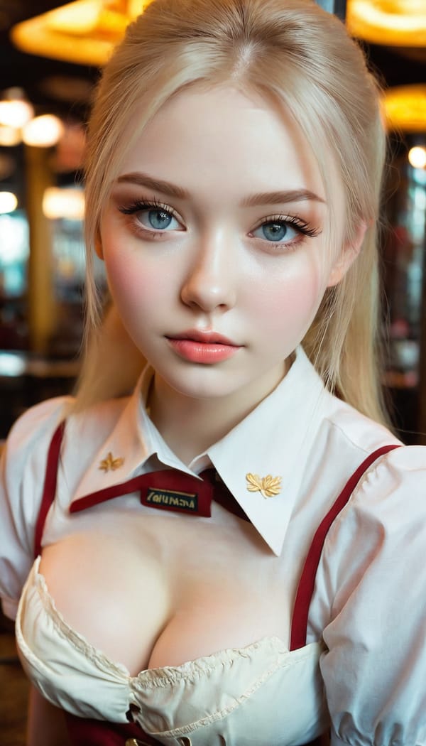 Tags: 21872187, SDXL
{"3": {"inputs": {"seed": 336846195377080, "steps": 32, "cfg": 7.55, "sampler_name": "dpmpp_2m", "scheduler": "karras", "denoise": 1.0, "model": ["27", 0], "positive": ["6", 0], "negative": ["7", 0], "latent_image": ["5", 0]}, "class_type": "KSampler"}, "4": {"inputs": {"ckpt_name": "juggernautxl.safetensors"}, "class_type": "CheckpointLoaderSimple"}, "5": {"inputs": {"width": 768, "height": 1344, "batch_size": 1}, "class_type": "EmptyLatentImage"}, "6": {"inputs": {"text": "20 year old girl, (russian:1.09), (temptress:1.08), (pale skin:1.04), (cute:1.10), (seductive facial expression:0.99), (beautiful eyes:1.14), (sexy lips:1.09), (detailed face:1.02), (blush:1.09), (slim:0.98), (seductive pose:0.99), (double eyelids:1.00), (eyelashes:1.05), (in a seductive pose:1.07), (large perky breasts:0.99), (cleavage:0.96), (thigh gap:1.09), (a waitress in uniform:1.06) working at a restaurant, (skin fuzz:1.04), (textured skin:1.06), (RAW:1.08), (candid cinema:1.09), (natural looking skin:1.03), (portra:1.07), (film:1.00), (soft lighting:1.07), (detailed skin:1.01)", "clip": ["27", 1]}, "class_type": "CLIPTextEncode"}, "7": {"inputs": {"text": "(bad hands:1.06), (low resolution:1.09), (worst quality:1.06), (open mouth:1.14), (distorted:1.11), (watermark:1.10)", "clip": ["27", 1]}, "class_type": "CLIPTextEncode"}, "8": {"inputs": {"samples": ["3", 0], "vae": ["4", 2]}, "class_type": "VAEDecode"}, "25": {"inputs": {"lora_name": "nudify_xl.safetensors", "strength_model": 0.22, "strength_clip": 0.09, "model": ["4", 0], "clip": ["4", 1]}, "class_type": "LoraLoader"}, "26": {"inputs": {"lora_name": "shirtlift_SDXL_v2.safetensors", "strength_model": 0.18, "strength_clip": 0.04, "model": ["25", 0], "clip": ["25", 1]}, "class_type": "LoraLoader"}, "27": {"inputs": {"lora_name": "PerfectEyesXL.safetensors", "strength_model": 0.16, "strength_clip": 0.13, "model": ["26", 0], "clip": ["26", 1]}, "class_type": "LoraLoader"}, "30": {"inputs": {"model_name": "4x_NMKD-Superscale-SP_178000_G.pth"}, "class_type": "UpscaleModelLoader"}, "31": {"inputs": {"upscale_model": ["30", 0], "image": ["8", 0]}, "class_type": "ImageUpscaleWithModel"}, "32": {"inputs": {"upscale_method": "lanczos", "scale_by": 0.5, "image": ["31", 0]}, "class_type": "ImageScaleBy"}, "33": {"inputs": {"pixels": ["32", 0], "vae": ["4", 2]}, "class_type": "VAEEncode"}, "34": {"inputs": {"seed": 336846195377080, "steps": 32, "cfg": 7.55, "sampler_name": "dpmpp_2m", "scheduler": "karras", "denoise": 0.3, "model": ["27", 0], "positive": ["6", 0], "negative": ["7", 0], "latent_image": ["33", 0]}, "class_type": "KSampler"}, "36": {"inputs": {"samples": ["34", 0], "vae": ["4", 2]}, "class_type": "VAEDecode"}, "39": {"inputs": {"filename_prefix": "comfyapi-1725359168087", "images": ["36", 0]}, "class_type": "SaveImage"}}