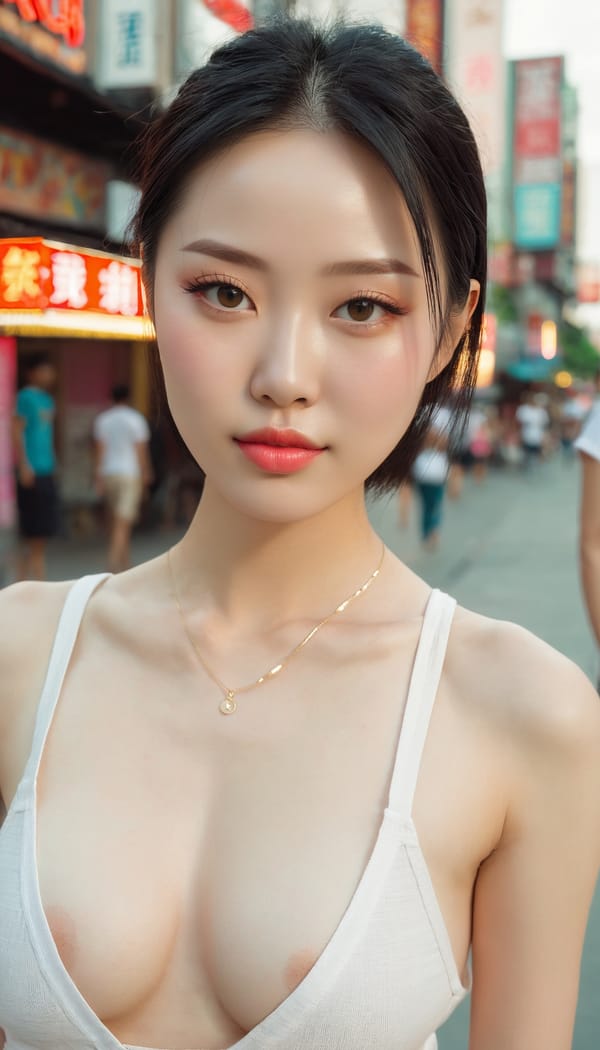 Tags: 21872187, SDXL
{"3": {"inputs": {"seed": 632639551447474, "steps": 32, "cfg": 7.35, "sampler_name": "dpmpp_2m", "scheduler": "karras", "denoise": 1.0, "model": ["27", 0], "positive": ["6", 0], "negative": ["7", 0], "latent_image": ["5", 0]}, "class_type": "KSampler"}, "4": {"inputs": {"ckpt_name": "juggernautxl.safetensors"}, "class_type": "CheckpointLoaderSimple"}, "5": {"inputs": {"width": 768, "height": 1344, "batch_size": 1}, "class_type": "EmptyLatentImage"}, "6": {"inputs": {"text": "26 year old girl, (chinese:1.08), (ukrainian:1.10), (pale skin:1.08), (sexy lips:1.11), (detailed face:1.08), (double eyelids:0.99), (cute:1.14), (slim:1.11), (seductive pose:0.97), (blush:1.05), (temptress:1.14), (seductive facial expression:1.02), (beautiful eyes:1.06), (eyelashes:1.04), (idol:1.04), (perky ass:0.99), (exposed ass:1.10), (looking back:1.04), (sexy ass:1.06), (thigh gap:1.08), (white tanktop:1.06), busy street, (natural looking skin:1.01), (film:1.09), (portra:1.02), (RAW:1.09), (detailed skin:1.06), (soft lighting:1.04), (skin fuzz:1.00), (candid cinema:1.09), (textured skin:1.09)", "clip": ["27", 1]}, "class_type": "CLIPTextEncode"}, "7": {"inputs": {"text": "(distorted:1.08), (watermark:1.09), (open mouth:1.10), (low resolution:1.14), (bad hands:1.14), (twisted:1.09), (worst quality:1.13)", "clip": ["27", 1]}, "class_type": "CLIPTextEncode"}, "8": {"inputs": {"samples": ["3", 0], "vae": ["4", 2]}, "class_type": "VAEDecode"}, "25": {"inputs": {"lora_name": "nudify_xl.safetensors", "strength_model": 0.02, "strength_clip": 0.33, "model": ["4", 0], "clip": ["4", 1]}, "class_type": "LoraLoader"}, "26": {"inputs": {"lora_name": "shirtlift_SDXL_v2.safetensors", "strength_model": 0.19, "strength_clip": 0.14, "model": ["25", 0], "clip": ["25", 1]}, "class_type": "LoraLoader"}, "27": {"inputs": {"lora_name": "PerfectEyesXL.safetensors", "strength_model": 0.06, "strength_clip": 0.16, "model": ["26", 0], "clip": ["26", 1]}, "class_type": "LoraLoader"}, "30": {"inputs": {"model_name": "4x_NMKD-Superscale-SP_178000_G.pth"}, "class_type": "UpscaleModelLoader"}, "31": {"inputs": {"upscale_model": ["30", 0], "image": ["8", 0]}, "class_type": "ImageUpscaleWithModel"}, "32": {"inputs": {"upscale_method": "lanczos", "scale_by": 0.5, "image": ["31", 0]}, "class_type": "ImageScaleBy"}, "33": {"inputs": {"pixels": ["32", 0], "vae": ["4", 2]}, "class_type": "VAEEncode"}, "34": {"inputs": {"seed": 632639551447474, "steps": 32, "cfg": 7.35, "sampler_name": "dpmpp_2m", "scheduler": "karras", "denoise": 0.3, "model": ["27", 0], "positive": ["6", 0], "negative": ["7", 0], "latent_image": ["33", 0]}, "class_type": "KSampler"}, "36": {"inputs": {"samples": ["34", 0], "vae": ["4", 2]}, "class_type": "VAEDecode"}, "39": {"inputs": {"filename_prefix": "comfyapi-1716217850431", "images": ["36", 0]}, "class_type": "SaveImage"}}