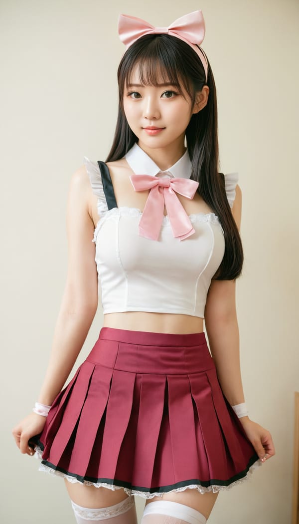 Tags: 21872187, SDXL
{"3": {"inputs": {"seed": 513784810727030, "steps": 32, "cfg": 6.19, "sampler_name": "dpmpp_2m", "scheduler": "karras", "denoise": 1.0, "model": ["27", 0], "positive": ["6", 0], "negative": ["7", 0], "latent_image": ["5", 0]}, "class_type": "KSampler"}, "4": {"inputs": {"ckpt_name": "juggernautxl.safetensors"}, "class_type": "CheckpointLoaderSimple"}, "5": {"inputs": {"width": 768, "height": 1344, "batch_size": 1}, "class_type": "EmptyLatentImage"}, "6": {"inputs": {"text": "19 year old girl, (taiwanese:1.10), (japanese:1.02), (beautiful eyes:1.14), (slim:1.04), (double eyelids:1.05), (seductive facial expression:1.05), (sexy lips:1.10), (cute:1.00), (pale skin:1.01), (blush:1.14), (temptress:1.00), (idol:0.96), (detailed face:0.96), (seductive pose:1.01), (perky ass:0.98), (exposed ass:1.06), (looking back:1.12), (sexy ass:1.04), (thigh gap:1.04), in a (skimpy maid costume:1.04) working at a maid cafe, choker, bowtie, headband, pleated skirt, (natural looking skin:1.09), (detailed skin:1.05), (soft lighting:1.07), (textured skin:1.06), (portra:1.05), (skin fuzz:1.03), (film:1.00), (candid cinema:1.09), (RAW:1.08)", "clip": ["27", 1]}, "class_type": "CLIPTextEncode"}, "7": {"inputs": {"text": "(open mouth:1.12), (twisted:1.14), (watermark:1.13), (worst quality:1.09), (distorted:1.13), (bad hands:1.06)", "clip": ["27", 1]}, "class_type": "CLIPTextEncode"}, "8": {"inputs": {"samples": ["3", 0], "vae": ["4", 2]}, "class_type": "VAEDecode"}, "25": {"inputs": {"lora_name": "nudify_xl.safetensors", "strength_model": 0.15, "strength_clip": 0.21, "model": ["4", 0], "clip": ["4", 1]}, "class_type": "LoraLoader"}, "26": {"inputs": {"lora_name": "shirtlift_SDXL_v2.safetensors", "strength_model": 0.14, "strength_clip": 0.16, "model": ["25", 0], "clip": ["25", 1]}, "class_type": "LoraLoader"}, "27": {"inputs": {"lora_name": "PerfectEyesXL.safetensors", "strength_model": 0.03, "strength_clip": 0.12, "model": ["26", 0], "clip": ["26", 1]}, "class_type": "LoraLoader"}, "30": {"inputs": {"model_name": "4x_NMKD-Superscale-SP_178000_G.pth"}, "class_type": "UpscaleModelLoader"}, "31": {"inputs": {"upscale_model": ["30", 0], "image": ["8", 0]}, "class_type": "ImageUpscaleWithModel"}, "32": {"inputs": {"upscale_method": "lanczos", "scale_by": 0.5, "image": ["31", 0]}, "class_type": "ImageScaleBy"}, "33": {"inputs": {"pixels": ["32", 0], "vae": ["4", 2]}, "class_type": "VAEEncode"}, "34": {"inputs": {"seed": 513784810727030, "steps": 32, "cfg": 6.19, "sampler_name": "dpmpp_2m", "scheduler": "karras", "denoise": 0.3, "model": ["27", 0], "positive": ["6", 0], "negative": ["7", 0], "latent_image": ["33", 0]}, "class_type": "KSampler"}, "36": {"inputs": {"samples": ["34", 0], "vae": ["4", 2]}, "class_type": "VAEDecode"}, "39": {"inputs": {"filename_prefix": "comfyapi-1726755746003", "images": ["36", 0]}, "class_type": "SaveImage"}}