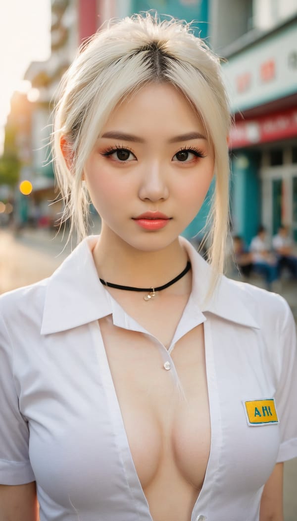 Tags: 21872187, SDXL
{"3": {"inputs": {"seed": 645426124738379, "steps": 32, "cfg": 5.83, "sampler_name": "dpmpp_2m", "scheduler": "karras", "denoise": 1.0, "model": ["27", 0], "positive": ["6", 0], "negative": ["7", 0], "latent_image": ["5", 0]}, "class_type": "KSampler"}, "4": {"inputs": {"ckpt_name": "juggernautxl.safetensors"}, "class_type": "CheckpointLoaderSimple"}, "5": {"inputs": {"width": 768, "height": 1344, "batch_size": 1}, "class_type": "EmptyLatentImage"}, "6": {"inputs": {"text": "23 year old girl, (ukrainian:1.14), (taiwanese:0.99), (pale skin:0.97), (sexy lips:1.03), (eyelashes:1.12), (beautiful eyes:1.00), (slim:1.13), (detailed face:1.00), (double eyelids:1.03), (blush:0.99), (seductive facial expression:1.04), (idol:1.14), (cute:1.01), (temptress:1.05), (seductive pose:1.02), (perky ass:0.99), (exposed ass:0.98), (looking back:1.02), (sexy ass:0.95), (thigh gap:0.96), (school uniform:1.13), choker, busy street, (skin fuzz:1.03), (portra:1.04), (candid cinema:1.02), (textured skin:1.04), (soft lighting:1.02), (RAW:1.06), (detailed skin:1.01), (natural looking skin:1.04), (film:1.02)", "clip": ["27", 1]}, "class_type": "CLIPTextEncode"}, "7": {"inputs": {"text": "(worst quality:1.14), (distorted:1.10), (watermark:1.08), (low resolution:1.14), (bad hands:1.09), (twisted:1.06), (open mouth:1.13)", "clip": ["27", 1]}, "class_type": "CLIPTextEncode"}, "8": {"inputs": {"samples": ["3", 0], "vae": ["4", 2]}, "class_type": "VAEDecode"}, "25": {"inputs": {"lora_name": "nudify_xl.safetensors", "strength_model": 0.32, "strength_clip": 0.2, "model": ["4", 0], "clip": ["4", 1]}, "class_type": "LoraLoader"}, "26": {"inputs": {"lora_name": "shirtlift_SDXL_v2.safetensors", "strength_model": 0.15, "strength_clip": 0.06, "model": ["25", 0], "clip": ["25", 1]}, "class_type": "LoraLoader"}, "27": {"inputs": {"lora_name": "PerfectEyesXL.safetensors", "strength_model": 0.17, "strength_clip": 0.09, "model": ["26", 0], "clip": ["26", 1]}, "class_type": "LoraLoader"}, "30": {"inputs": {"model_name": "4x_NMKD-Superscale-SP_178000_G.pth"}, "class_type": "UpscaleModelLoader"}, "31": {"inputs": {"upscale_model": ["30", 0], "image": ["8", 0]}, "class_type": "ImageUpscaleWithModel"}, "32": {"inputs": {"upscale_method": "lanczos", "scale_by": 0.5, "image": ["31", 0]}, "class_type": "ImageScaleBy"}, "33": {"inputs": {"pixels": ["32", 0], "vae": ["4", 2]}, "class_type": "VAEEncode"}, "34": {"inputs": {"seed": 645426124738379, "steps": 32, "cfg": 5.83, "sampler_name": "dpmpp_2m", "scheduler": "karras", "denoise": 0.3, "model": ["27", 0], "positive": ["6", 0], "negative": ["7", 0], "latent_image": ["33", 0]}, "class_type": "KSampler"}, "36": {"inputs": {"samples": ["34", 0], "vae": ["4", 2]}, "class_type": "VAEDecode"}, "39": {"inputs": {"filename_prefix": "comfyapi-1715891132355", "images": ["36", 0]}, "class_type": "SaveImage"}}