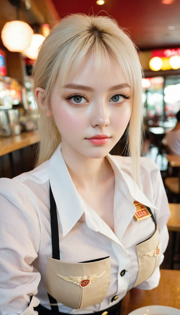 Tags: 21872187, SDXL
{"3": {"inputs": {"seed": 739089938435341, "steps": 32, "cfg": 7.18, "sampler_name": "dpmpp_2m", "scheduler": "karras", "denoise": 1.0, "model": ["27", 0], "positive": ["6", 0], "negative": ["7", 0], "latent_image": ["5", 0]}, "class_type": "KSampler"}, "4": {"inputs": {"ckpt_name": "juggernautxl.safetensors"}, "class_type": "CheckpointLoaderSimple"}, "5": {"inputs": {"width": 768, "height": 1344, "batch_size": 1}, "class_type": "EmptyLatentImage"}, "6": {"inputs": {"text": "18 year old girl, (beautiful eyes:1.03), (pale skin:1.05), (idol:0.97), (cute:1.08), (double eyelids:1.09), (temptress:1.02), (seductive facial expression:1.04), (eyelashes:1.03), (sexy lips:1.08), (slim:1.00), (seductive pose:1.06), (detailed face:1.11), (blush:1.03), (in a seductive pose:0.98), (large perky breasts:0.97), (cleavage:1.02), (thigh gap:1.14), (a waitress in uniform:1.00) working at a restaurant, (natural looking skin:1.00), (RAW:1.05), (textured skin:1.09), (soft lighting:1.05), (film:1.08), (detailed skin:1.02), (skin fuzz:1.03), (candid cinema:1.02), (portra:1.07)", "clip": ["27", 1]}, "class_type": "CLIPTextEncode"}, "7": {"inputs": {"text": "(worst quality:1.13), (low resolution:1.07), (open mouth:1.07), (twisted:1.10), (watermark:1.10), (distorted:1.12), (bad hands:1.14)", "clip": ["27", 1]}, "class_type": "CLIPTextEncode"}, "8": {"inputs": {"samples": ["3", 0], "vae": ["4", 2]}, "class_type": "VAEDecode"}, "25": {"inputs": {"lora_name": "nudify_xl.safetensors", "strength_model": 0.07, "strength_clip": 0.29, "model": ["4", 0], "clip": ["4", 1]}, "class_type": "LoraLoader"}, "26": {"inputs": {"lora_name": "shirtlift_SDXL_v2.safetensors", "strength_model": 0.18, "strength_clip": 0.12, "model": ["25", 0], "clip": ["25", 1]}, "class_type": "LoraLoader"}, "27": {"inputs": {"lora_name": "PerfectEyesXL.safetensors", "strength_model": 0.11, "strength_clip": 0.15, "model": ["26", 0], "clip": ["26", 1]}, "class_type": "LoraLoader"}, "30": {"inputs": {"model_name": "4x_NMKD-Superscale-SP_178000_G.pth"}, "class_type": "UpscaleModelLoader"}, "31": {"inputs": {"upscale_model": ["30", 0], "image": ["8", 0]}, "class_type": "ImageUpscaleWithModel"}, "32": {"inputs": {"upscale_method": "lanczos", "scale_by": 0.5, "image": ["31", 0]}, "class_type": "ImageScaleBy"}, "33": {"inputs": {"pixels": ["32", 0], "vae": ["4", 2]}, "class_type": "VAEEncode"}, "34": {"inputs": {"seed": 739089938435341, "steps": 32, "cfg": 7.18, "sampler_name": "dpmpp_2m", "scheduler": "karras", "denoise": 0.3, "model": ["27", 0], "positive": ["6", 0], "negative": ["7", 0], "latent_image": ["33", 0]}, "class_type": "KSampler"}, "36": {"inputs": {"samples": ["34", 0], "vae": ["4", 2]}, "class_type": "VAEDecode"}, "39": {"inputs": {"filename_prefix": "comfyapi-1731301532997", "images": ["36", 0]}, "class_type": "SaveImage"}}