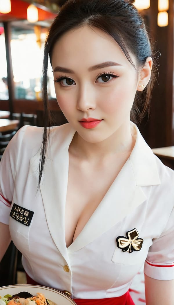 Tags: 21872187, SDXL
{"3": {"inputs": {"seed": 651150929355198, "steps": 32, "cfg": 6.98, "sampler_name": "dpmpp_2m", "scheduler": "karras", "denoise": 1.0, "model": ["27", 0], "positive": ["6", 0], "negative": ["7", 0], "latent_image": ["5", 0]}, "class_type": "KSampler"}, "4": {"inputs": {"ckpt_name": "juggernautXL_v8Rundiffusion.safetensors"}, "class_type": "CheckpointLoaderSimple"}, "5": {"inputs": {"width": 768, "height": 1344, "batch_size": 1}, "class_type": "EmptyLatentImage"}, "6": {"inputs": {"text": "28 year old girl, (russian:1.08), (korean:1.10), (irish:1.07), (double eyelids:1.08), (seductive facial expression:1.08), (cute:0.95), (sexy lips:1.10), (beautiful eyes:0.98), (temptress:1.07), (pale skin:1.13), (detailed face:0.99), (eyelashes:1.06), (seductive pose:1.05), (idol:0.95), (in a seductive pose:1.01), (large perky breasts:0.97), (cleavage:1.07), (thigh gap:0.97), (a waitress in uniform:1.10) working at a restaurant, (film:1.08), (RAW:1.09), (skin fuzz:1.06), (soft lighting:1.05), (portra:1.01), (natural looking skin:1.02), (textured skin:1.03), (detailed skin:1.06), (candid cinema:1.01)", "clip": ["27", 1]}, "class_type": "CLIPTextEncode"}, "7": {"inputs": {"text": "(distorted:1.12), (bad hands:1.12), (low resolution:1.06), (worst quality:1.10), (open mouth:1.11), (twisted:1.09), (watermark:1.08)", "clip": ["27", 1]}, "class_type": "CLIPTextEncode"}, "8": {"inputs": {"samples": ["3", 0], "vae": ["4", 2]}, "class_type": "VAEDecode"}, "25": {"inputs": {"lora_name": "nudify_xl.safetensors", "strength_model": 0.38, "strength_clip": 0.24, "model": ["4", 0], "clip": ["4", 1]}, "class_type": "LoraLoader"}, "26": {"inputs": {"lora_name": "shirtlift_SDXL_v2.safetensors", "strength_model": 0.11, "strength_clip": 0.16, "model": ["25", 0], "clip": ["25", 1]}, "class_type": "LoraLoader"}, "27": {"inputs": {"lora_name": "PerfectEyesXL.safetensors", "strength_model": 0.01, "strength_clip": 0.13, "model": ["26", 0], "clip": ["26", 1]}, "class_type": "LoraLoader"}, "30": {"inputs": {"model_name": "4x_NMKD-Superscale-SP_178000_G.pth"}, "class_type": "UpscaleModelLoader"}, "31": {"inputs": {"upscale_model": ["30", 0], "image": ["8", 0]}, "class_type": "ImageUpscaleWithModel"}, "32": {"inputs": {"upscale_method": "lanczos", "scale_by": 0.5, "image": ["31", 0]}, "class_type": "ImageScaleBy"}, "33": {"inputs": {"pixels": ["32", 0], "vae": ["4", 2]}, "class_type": "VAEEncode"}, "34": {"inputs": {"seed": 651150929355198, "steps": 32, "cfg": 6.98, "sampler_name": "dpmpp_2m", "scheduler": "karras", "denoise": 0.3, "model": ["27", 0], "positive": ["6", 0], "negative": ["7", 0], "latent_image": ["33", 0]}, "class_type": "KSampler"}, "36": {"inputs": {"samples": ["34", 0], "vae": ["4", 2]}, "class_type": "VAEDecode"}, "39": {"inputs": {"filename_prefix": "comfyapi-1707815157515", "images": ["36", 0]}, "class_type": "SaveImage"}}