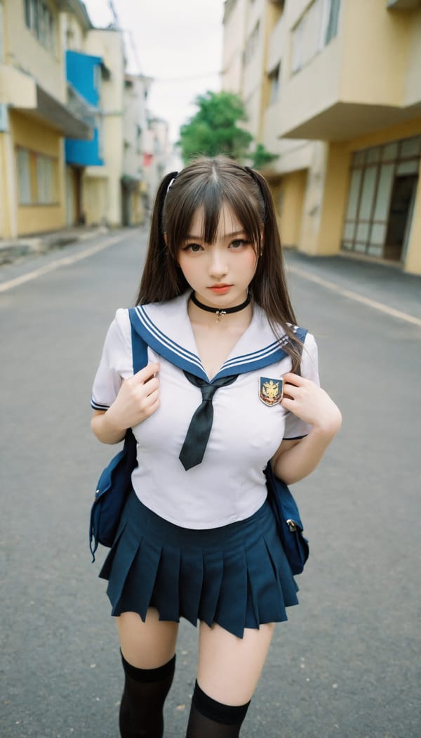 Tags: 21872187, SDXL
{"3": {"inputs": {"seed": 371793194540675, "steps": 32, "cfg": 5.83, "sampler_name": "dpmpp_2m", "scheduler": "karras", "denoise": 1.0, "model": ["27", 0], "positive": ["6", 0], "negative": ["7", 0], "latent_image": ["5", 0]}, "class_type": "KSampler"}, "4": {"inputs": {"ckpt_name": "helloworldxl.safetensors"}, "class_type": "CheckpointLoaderSimple"}, "5": {"inputs": {"width": 768, "height": 1344, "batch_size": 1}, "class_type": "EmptyLatentImage"}, "6": {"inputs": {"text": "20 year old girl, (russian:1.02), (japanese:0.97), (ukrainian:0.96), (double eyelids:0.98), (seductive pose:1.03), (eyelashes:1.12), (pale skin:1.04), (cute:1.02), (sexy lips:1.02), (seductive facial expression:0.97), (beautiful eyes:1.06), (slim:0.96), (blush:1.04), (idol:0.96), (temptress:0.97), (in a seductive pose:1.06), (large perky breasts:0.95), (cleavage:1.09), (thigh gap:1.06), (school uniform:1.07), choker, busy street, (soft lighting:1.07), (RAW:1.08), (candid cinema:1.09), (skin fuzz:1.01), (portra:1.00), (film:1.05), (detailed skin:1.09), (natural looking skin:1.09)", "clip": ["27", 1]}, "class_type": "CLIPTextEncode"}, "7": {"inputs": {"text": "(bad hands:1.14), (watermark:1.11), (low resolution:1.07), (worst quality:1.08), (twisted:1.13), (open mouth:1.06), (distorted:1.10)", "clip": ["27", 1]}, "class_type": "CLIPTextEncode"}, "8": {"inputs": {"samples": ["3", 0], "vae": ["4", 2]}, "class_type": "VAEDecode"}, "25": {"inputs": {"lora_name": "nudify_xl.safetensors", "strength_model": 0.12, "strength_clip": 0.05, "model": ["4", 0], "clip": ["4", 1]}, "class_type": "LoraLoader"}, "26": {"inputs": {"lora_name": "shirtlift_SDXL_v2.safetensors", "strength_model": 0.14, "strength_clip": 0.16, "model": ["25", 0], "clip": ["25", 1]}, "class_type": "LoraLoader"}, "27": {"inputs": {"lora_name": "PerfectEyesXL.safetensors", "strength_model": 0.05, "strength_clip": 0.13, "model": ["26", 0], "clip": ["26", 1]}, "class_type": "LoraLoader"}, "30": {"inputs": {"model_name": "4x_NMKD-Superscale-SP_178000_G.pth"}, "class_type": "UpscaleModelLoader"}, "31": {"inputs": {"upscale_model": ["30", 0], "image": ["8", 0]}, "class_type": "ImageUpscaleWithModel"}, "32": {"inputs": {"upscale_method": "lanczos", "scale_by": 0.5, "image": ["31", 0]}, "class_type": "ImageScaleBy"}, "33": {"inputs": {"pixels": ["32", 0], "vae": ["4", 2]}, "class_type": "VAEEncode"}, "34": {"inputs": {"seed": 371793194540675, "steps": 32, "cfg": 5.83, "sampler_name": "dpmpp_2m", "scheduler": "karras", "denoise": 0.3, "model": ["27", 0], "positive": ["6", 0], "negative": ["7", 0], "latent_image": ["33", 0]}, "class_type": "KSampler"}, "36": {"inputs": {"samples": ["34", 0], "vae": ["4", 2]}, "class_type": "VAEDecode"}, "39": {"inputs": {"filename_prefix": "comfyapi-1713736351133", "images": ["36", 0]}, "class_type": "SaveImage"}}