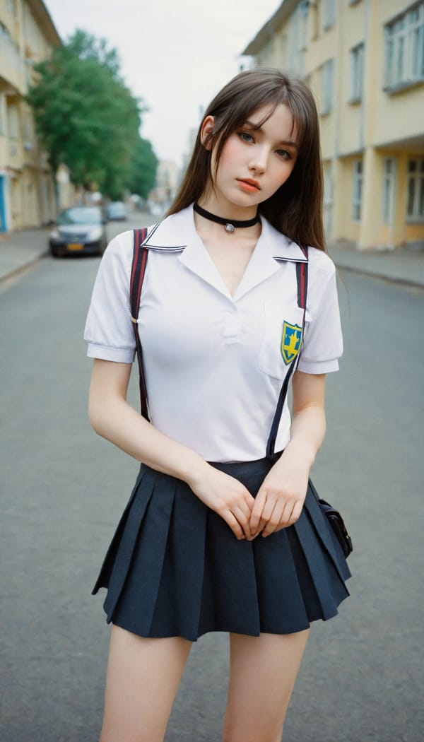 Tags: 21872187, SDXL
{"3": {"inputs": {"seed": 724237337591873, "steps": 32, "cfg": 5.1, "sampler_name": "dpmpp_2m", "scheduler": "karras", "denoise": 1.0, "model": ["27", 0], "positive": ["6", 0], "negative": ["7", 0], "latent_image": ["5", 0]}, "class_type": "KSampler"}, "4": {"inputs": {"ckpt_name": "helloworldxl.safetensors"}, "class_type": "CheckpointLoaderSimple"}, "5": {"inputs": {"width": 768, "height": 1344, "batch_size": 1}, "class_type": "EmptyLatentImage"}, "6": {"inputs": {"text": "22 year old girl, (ukrainian:1.14), (eyelashes:1.02), (double eyelids:1.03), (cute:1.03), (seductive pose:1.02), (slim:1.12), (detailed face:1.13), (pale skin:1.11), (seductive facial expression:1.07), (idol:1.12), (temptress:1.12), (sexy lips:0.97), (beautiful eyes:1.10), (blush:1.04), (in a seductive pose:1.05), (large perky breasts:1.00), (cleavage:1.05), (thigh gap:0.99), (school uniform:1.07), choker, busy street, (textured skin:1.05), (film:1.04), (detailed skin:1.09), (skin fuzz:1.08), (natural looking skin:1.09), (soft lighting:1.00), (portra:1.02), (RAW:1.03), (candid cinema:1.06)", "clip": ["27", 1]}, "class_type": "CLIPTextEncode"}, "7": {"inputs": {"text": "(low resolution:1.10), (bad hands:1.14), (open mouth:1.10), (watermark:1.08), (distorted:1.07), (twisted:1.13), (worst quality:1.07)", "clip": ["27", 1]}, "class_type": "CLIPTextEncode"}, "8": {"inputs": {"samples": ["3", 0], "vae": ["4", 2]}, "class_type": "VAEDecode"}, "25": {"inputs": {"lora_name": "nudify_xl.safetensors", "strength_model": 0.14, "strength_clip": 0.1, "model": ["4", 0], "clip": ["4", 1]}, "class_type": "LoraLoader"}, "26": {"inputs": {"lora_name": "shirtlift_SDXL_v2.safetensors", "strength_model": 0.16, "strength_clip": 0.0, "model": ["25", 0], "clip": ["25", 1]}, "class_type": "LoraLoader"}, "27": {"inputs": {"lora_name": "PerfectEyesXL.safetensors", "strength_model": 0.16, "strength_clip": 0.17, "model": ["26", 0], "clip": ["26", 1]}, "class_type": "LoraLoader"}, "30": {"inputs": {"model_name": "4x_NMKD-Superscale-SP_178000_G.pth"}, "class_type": "UpscaleModelLoader"}, "31": {"inputs": {"upscale_model": ["30", 0], "image": ["8", 0]}, "class_type": "ImageUpscaleWithModel"}, "32": {"inputs": {"upscale_method": "lanczos", "scale_by": 0.5, "image": ["31", 0]}, "class_type": "ImageScaleBy"}, "33": {"inputs": {"pixels": ["32", 0], "vae": ["4", 2]}, "class_type": "VAEEncode"}, "34": {"inputs": {"seed": 724237337591873, "steps": 32, "cfg": 5.1, "sampler_name": "dpmpp_2m", "scheduler": "karras", "denoise": 0.3, "model": ["27", 0], "positive": ["6", 0], "negative": ["7", 0], "latent_image": ["33", 0]}, "class_type": "KSampler"}, "36": {"inputs": {"samples": ["34", 0], "vae": ["4", 2]}, "class_type": "VAEDecode"}, "39": {"inputs": {"filename_prefix": "comfyapi-1723884431360", "images": ["36", 0]}, "class_type": "SaveImage"}}