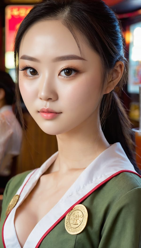 Tags: 21872187, SDXL
{"3": {"inputs": {"seed": 353589580305088, "steps": 32, "cfg": 7.57, "sampler_name": "dpmpp_2m", "scheduler": "karras", "denoise": 1.0, "model": ["27", 0], "positive": ["6", 0], "negative": ["7", 0], "latent_image": ["5", 0]}, "class_type": "KSampler"}, "4": {"inputs": {"ckpt_name": "juggernautxl.safetensors"}, "class_type": "CheckpointLoaderSimple"}, "5": {"inputs": {"width": 768, "height": 1344, "batch_size": 1}, "class_type": "EmptyLatentImage"}, "6": {"inputs": {"text": "22 year old girl, (chinese:1.01), (irish:1.03), (blush:1.08), (detailed face:0.95), (double eyelids:1.13), (idol:1.05), (seductive facial expression:1.10), (seductive pose:1.13), (temptress:1.00), (beautiful eyes:1.00), (sexy lips:0.95), (cute:1.11), (slim:1.11), (eyelashes:1.05), (pale skin:1.02), (in a seductive pose:1.09), (large perky breasts:1.04), (cleavage:1.00), (thigh gap:1.12), (a waitress in uniform:1.13) working at a restaurant, (candid cinema:1.08), (film:1.07), (skin fuzz:1.05), (detailed skin:1.03), (RAW:1.02), (soft lighting:1.05), (textured skin:1.03), (natural looking skin:1.04)", "clip": ["27", 1]}, "class_type": "CLIPTextEncode"}, "7": {"inputs": {"text": "(distorted:1.06), (bad hands:1.14), (twisted:1.13), (worst quality:1.11), (open mouth:1.08), (watermark:1.07), (low resolution:1.11)", "clip": ["27", 1]}, "class_type": "CLIPTextEncode"}, "8": {"inputs": {"samples": ["3", 0], "vae": ["4", 2]}, "class_type": "VAEDecode"}, "25": {"inputs": {"lora_name": "nudify_xl.safetensors", "strength_model": 0.31, "strength_clip": 0.01, "model": ["4", 0], "clip": ["4", 1]}, "class_type": "LoraLoader"}, "26": {"inputs": {"lora_name": "shirtlift_SDXL_v2.safetensors", "strength_model": 0.08, "strength_clip": 0.08, "model": ["25", 0], "clip": ["25", 1]}, "class_type": "LoraLoader"}, "27": {"inputs": {"lora_name": "PerfectEyesXL.safetensors", "strength_model": 0.16, "strength_clip": 0.15, "model": ["26", 0], "clip": ["26", 1]}, "class_type": "LoraLoader"}, "30": {"inputs": {"model_name": "4x_NMKD-Superscale-SP_178000_G.pth"}, "class_type": "UpscaleModelLoader"}, "31": {"inputs": {"upscale_model": ["30", 0], "image": ["8", 0]}, "class_type": "ImageUpscaleWithModel"}, "32": {"inputs": {"upscale_method": "lanczos", "scale_by": 0.5, "image": ["31", 0]}, "class_type": "ImageScaleBy"}, "33": {"inputs": {"pixels": ["32", 0], "vae": ["4", 2]}, "class_type": "VAEEncode"}, "34": {"inputs": {"seed": 353589580305088, "steps": 32, "cfg": 7.57, "sampler_name": "dpmpp_2m", "scheduler": "karras", "denoise": 0.3, "model": ["27", 0], "positive": ["6", 0], "negative": ["7", 0], "latent_image": ["33", 0]}, "class_type": "KSampler"}, "36": {"inputs": {"samples": ["34", 0], "vae": ["4", 2]}, "class_type": "VAEDecode"}, "39": {"inputs": {"filename_prefix": "comfyapi-1732399303933", "images": ["36", 0]}, "class_type": "SaveImage"}}