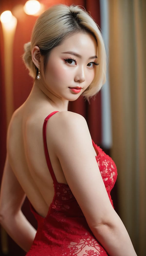 Tags: 21872187, SDXL
{"3": {"inputs": {"seed": 902573687271174, "steps": 32, "cfg": 6.39, "sampler_name": "dpmpp_2m", "scheduler": "karras", "denoise": 1.0, "model": ["27", 0], "positive": ["6", 0], "negative": ["7", 0], "latent_image": ["5", 0]}, "class_type": "KSampler"}, "4": {"inputs": {"ckpt_name": "juggernautxl.safetensors"}, "class_type": "CheckpointLoaderSimple"}, "5": {"inputs": {"width": 768, "height": 1344, "batch_size": 1}, "class_type": "EmptyLatentImage"}, "6": {"inputs": {"text": "28 year old girl, (japanese:0.96), (ukrainian:0.98), (cute:1.08), (eyelashes:1.01), (seductive pose:1.08), (seductive facial expression:1.02), (blush:1.02), (beautiful eyes:1.04), (temptress:1.11), (sexy lips:1.04), (pale skin:1.02), (idol:1.03), (slim:1.12), (double eyelids:1.07), (perky ass:0.95), (exposed ass:1.12), (looking back:0.95), (sexy ass:0.99), (thigh gap:1.06), (wearing a low-cut red dress:0.97) at a ballroom, (soft lighting:1.09), (natural looking skin:1.04), (film:1.05), (detailed skin:1.08), (skin fuzz:1.01), (RAW:1.04), (textured skin:1.04), (candid cinema:1.02), (portra:1.07)", "clip": ["27", 1]}, "class_type": "CLIPTextEncode"}, "7": {"inputs": {"text": "(twisted:1.11), (worst quality:1.13), (low resolution:1.12), (open mouth:1.14), (watermark:1.13), (distorted:1.12), (bad hands:1.06)", "clip": ["27", 1]}, "class_type": "CLIPTextEncode"}, "8": {"inputs": {"samples": ["3", 0], "vae": ["4", 2]}, "class_type": "VAEDecode"}, "25": {"inputs": {"lora_name": "nudify_xl.safetensors", "strength_model": 0.31, "strength_clip": 0.21, "model": ["4", 0], "clip": ["4", 1]}, "class_type": "LoraLoader"}, "26": {"inputs": {"lora_name": "shirtlift_SDXL_v2.safetensors", "strength_model": 0.0, "strength_clip": 0.06, "model": ["25", 0], "clip": ["25", 1]}, "class_type": "LoraLoader"}, "27": {"inputs": {"lora_name": "PerfectEyesXL.safetensors", "strength_model": 0.0, "strength_clip": 0.11, "model": ["26", 0], "clip": ["26", 1]}, "class_type": "LoraLoader"}, "30": {"inputs": {"model_name": "4x_NMKD-Superscale-SP_178000_G.pth"}, "class_type": "UpscaleModelLoader"}, "31": {"inputs": {"upscale_model": ["30", 0], "image": ["8", 0]}, "class_type": "ImageUpscaleWithModel"}, "32": {"inputs": {"upscale_method": "lanczos", "scale_by": 0.5, "image": ["31", 0]}, "class_type": "ImageScaleBy"}, "33": {"inputs": {"pixels": ["32", 0], "vae": ["4", 2]}, "class_type": "VAEEncode"}, "34": {"inputs": {"seed": 902573687271174, "steps": 32, "cfg": 6.39, "sampler_name": "dpmpp_2m", "scheduler": "karras", "denoise": 0.3, "model": ["27", 0], "positive": ["6", 0], "negative": ["7", 0], "latent_image": ["33", 0]}, "class_type": "KSampler"}, "36": {"inputs": {"samples": ["34", 0], "vae": ["4", 2]}, "class_type": "VAEDecode"}, "39": {"inputs": {"filename_prefix": "comfyapi-1713248582937", "images": ["36", 0]}, "class_type": "SaveImage"}}