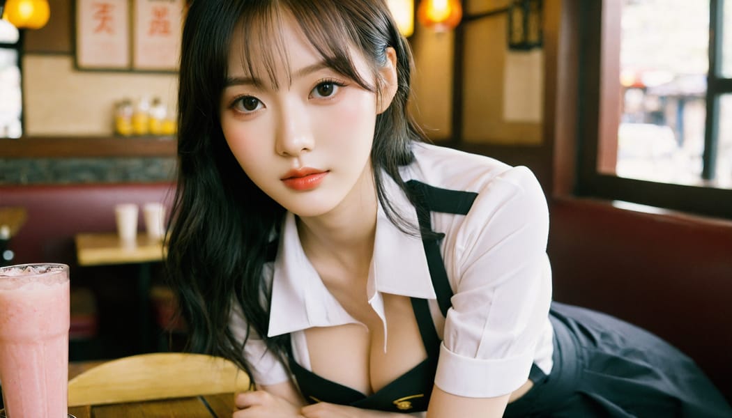 Tags: 21872187, SDXL
{"3": {"inputs": {"seed": 376063494312922, "steps": 32, "cfg": 7.79, "sampler_name": "dpmpp_2m", "scheduler": "karras", "denoise": 1.0, "model": ["27", 0], "positive": ["6", 0], "negative": ["7", 0], "latent_image": ["5", 0]}, "class_type": "KSampler"}, "4": {"inputs": {"ckpt_name": "helloworldxl.safetensors"}, "class_type": "CheckpointLoaderSimple"}, "5": {"inputs": {"width": 1344, "height": 768, "batch_size": 1}, "class_type": "EmptyLatentImage"}, "6": {"inputs": {"text": "25 year old girl, (korean:1.12), (chinese:1.08), (cute:1.10), (detailed face:0.95), (idol:1.01), (beautiful eyes:1.05), (double eyelids:1.05), (seductive facial expression:1.01), (sexy lips:1.13), (blush:1.06), (pale skin:1.14), (seductive pose:1.00), (eyelashes:1.03), (temptress:0.96), (in a seductive pose:1.13), (large perky breasts:0.97), (cleavage:0.97), (thigh gap:0.97), (a waitress in uniform:1.05) working at a restaurant, (portra:1.04), (RAW:1.03), (soft lighting:1.06), (detailed skin:1.05), (textured skin:1.04), (film:1.00), (skin fuzz:1.06), (candid cinema:1.08), (natural looking skin:1.02)", "clip": ["27", 1]}, "class_type": "CLIPTextEncode"}, "7": {"inputs": {"text": "(bad hands:1.10), (watermark:1.10), (worst quality:1.10), (distorted:1.14), (low resolution:1.10), (twisted:1.09), (open mouth:1.11)", "clip": ["27", 1]}, "class_type": "CLIPTextEncode"}, "8": {"inputs": {"samples": ["3", 0], "vae": ["4", 2]}, "class_type": "VAEDecode"}, "25": {"inputs": {"lora_name": "nudify_xl.safetensors", "strength_model": 0.38, "strength_clip": 0.16, "model": ["4", 0], "clip": ["4", 1]}, "class_type": "LoraLoader"}, "26": {"inputs": {"lora_name": "shirtlift_SDXL_v2.safetensors", "strength_model": 0.06, "strength_clip": 0.06, "model": ["25", 0], "clip": ["25", 1]}, "class_type": "LoraLoader"}, "27": {"inputs": {"lora_name": "PerfectEyesXL.safetensors", "strength_model": 0.09, "strength_clip": 0.01, "model": ["26", 0], "clip": ["26", 1]}, "class_type": "LoraLoader"}, "30": {"inputs": {"model_name": "4x_NMKD-Superscale-SP_178000_G.pth"}, "class_type": "UpscaleModelLoader"}, "31": {"inputs": {"upscale_model": ["30", 0], "image": ["8", 0]}, "class_type": "ImageUpscaleWithModel"}, "32": {"inputs": {"upscale_method": "lanczos", "scale_by": 0.5, "image": ["31", 0]}, "class_type": "ImageScaleBy"}, "33": {"inputs": {"pixels": ["32", 0], "vae": ["4", 2]}, "class_type": "VAEEncode"}, "34": {"inputs": {"seed": 376063494312922, "steps": 32, "cfg": 7.79, "sampler_name": "dpmpp_2m", "scheduler": "karras", "denoise": 0.3, "model": ["27", 0], "positive": ["6", 0], "negative": ["7", 0], "latent_image": ["33", 0]}, "class_type": "KSampler"}, "36": {"inputs": {"samples": ["34", 0], "vae": ["4", 2]}, "class_type": "VAEDecode"}, "39": {"inputs": {"filename_prefix": "comfyapi-1713317912147", "images": ["36", 0]}, "class_type": "SaveImage"}}