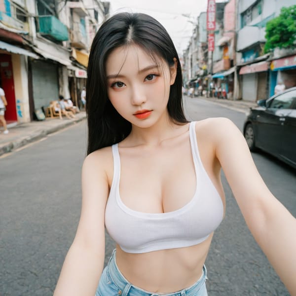 Tags: 21872187, SDXL
{"3": {"inputs": {"seed": 426716192140869, "steps": 32, "cfg": 5.02, "sampler_name": "dpmpp_2m", "scheduler": "karras", "denoise": 1.0, "model": ["27", 0], "positive": ["6", 0], "negative": ["7", 0], "latent_image": ["5", 0]}, "class_type": "KSampler"}, "4": {"inputs": {"ckpt_name": "helloworldxl.safetensors"}, "class_type": "CheckpointLoaderSimple"}, "5": {"inputs": {"width": 1024, "height": 1024, "batch_size": 1}, "class_type": "EmptyLatentImage"}, "6": {"inputs": {"text": "19 year old girl, (ukrainian:0.97), (korean:1.06), (irish:1.09), (taiwanese:1.10), (slim:0.95), (eyelashes:1.14), (blush:1.05), (beautiful eyes:1.11), (seductive facial expression:1.03), (cute:1.05), (temptress:1.03), (double eyelids:1.05), (pale skin:1.02), (idol:1.01), (detailed face:1.05), (sexy lips:1.10), (seductive pose:0.95), (in a seductive pose:1.01), (large perky breasts:0.98), (cleavage:1.13), (thigh gap:0.96), (white tanktop:1.05), busy street, (RAW:1.09), (portra:1.03), (textured skin:1.04), (detailed skin:1.03), (film:1.05), (skin fuzz:1.05), (natural looking skin:1.07), (candid cinema:1.05), (soft lighting:1.04)", "clip": ["27", 1]}, "class_type": "CLIPTextEncode"}, "7": {"inputs": {"text": "(bad hands:1.12), (open mouth:1.09), (watermark:1.07), (twisted:1.11), (worst quality:1.09), (low resolution:1.09), (distorted:1.05)", "clip": ["27", 1]}, "class_type": "CLIPTextEncode"}, "8": {"inputs": {"samples": ["3", 0], "vae": ["4", 2]}, "class_type": "VAEDecode"}, "25": {"inputs": {"lora_name": "nudify_xl.safetensors", "strength_model": 0.29, "strength_clip": 0.3, "model": ["4", 0], "clip": ["4", 1]}, "class_type": "LoraLoader"}, "26": {"inputs": {"lora_name": "shirtlift_SDXL_v2.safetensors", "strength_model": 0.11, "strength_clip": 0.1, "model": ["25", 0], "clip": ["25", 1]}, "class_type": "LoraLoader"}, "27": {"inputs": {"lora_name": "PerfectEyesXL.safetensors", "strength_model": 0.1, "strength_clip": 0.12, "model": ["26", 0], "clip": ["26", 1]}, "class_type": "LoraLoader"}, "30": {"inputs": {"model_name": "4x_NMKD-Superscale-SP_178000_G.pth"}, "class_type": "UpscaleModelLoader"}, "31": {"inputs": {"upscale_model": ["30", 0], "image": ["8", 0]}, "class_type": "ImageUpscaleWithModel"}, "32": {"inputs": {"upscale_method": "lanczos", "scale_by": 0.5, "image": ["31", 0]}, "class_type": "ImageScaleBy"}, "33": {"inputs": {"pixels": ["32", 0], "vae": ["4", 2]}, "class_type": "VAEEncode"}, "34": {"inputs": {"seed": 426716192140869, "steps": 32, "cfg": 5.02, "sampler_name": "dpmpp_2m", "scheduler": "karras", "denoise": 0.3, "model": ["27", 0], "positive": ["6", 0], "negative": ["7", 0], "latent_image": ["33", 0]}, "class_type": "KSampler"}, "36": {"inputs": {"samples": ["34", 0], "vae": ["4", 2]}, "class_type": "VAEDecode"}, "39": {"inputs": {"filename_prefix": "comfyapi-1731054947007", "images": ["36", 0]}, "class_type": "SaveImage"}}