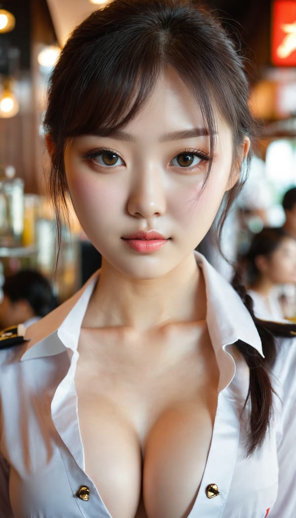 Tags: 21872187, SDXL
{"3": {"inputs": {"seed": 859219350141474, "steps": 32, "cfg": 7.75, "sampler_name": "dpmpp_2m", "scheduler": "karras", "denoise": 1.0, "model": ["27", 0], "positive": ["6", 0], "negative": ["7", 0], "latent_image": ["5", 0]}, "class_type": "KSampler"}, "4": {"inputs": {"ckpt_name": "juggernautxl.safetensors"}, "class_type": "CheckpointLoaderSimple"}, "5": {"inputs": {"width": 768, "height": 1344, "batch_size": 1}, "class_type": "EmptyLatentImage"}, "6": {"inputs": {"text": "22 year old girl, (korean:1.07), (ukrainian:1.07), (beautiful eyes:1.00), (double eyelids:0.99), (sexy lips:1.10), (seductive pose:1.13), (cute:1.14), (seductive facial expression:1.14), (blush:0.99), (detailed face:1.11), (eyelashes:1.02), (idol:1.00), (temptress:1.06), (pale skin:1.01), (in a seductive pose:1.07), (large perky breasts:0.97), (cleavage:1.04), (thigh gap:1.00), (a waitress in uniform:1.00) working at a restaurant, (natural looking skin:1.00), (film:1.01), (detailed skin:1.07), (portra:1.07), (candid cinema:1.08), (textured skin:1.03), (skin fuzz:1.06), (RAW:1.09), (soft lighting:1.01)", "clip": ["27", 1]}, "class_type": "CLIPTextEncode"}, "7": {"inputs": {"text": "(bad hands:1.13), (watermark:1.12), (worst quality:1.14), (distorted:1.06), (twisted:1.10), (low resolution:1.09), (open mouth:1.14)", "clip": ["27", 1]}, "class_type": "CLIPTextEncode"}, "8": {"inputs": {"samples": ["3", 0], "vae": ["4", 2]}, "class_type": "VAEDecode"}, "25": {"inputs": {"lora_name": "nudify_xl.safetensors", "strength_model": 0.12, "strength_clip": 0.12, "model": ["4", 0], "clip": ["4", 1]}, "class_type": "LoraLoader"}, "26": {"inputs": {"lora_name": "shirtlift_SDXL_v2.safetensors", "strength_model": 0.08, "strength_clip": 0.05, "model": ["25", 0], "clip": ["25", 1]}, "class_type": "LoraLoader"}, "27": {"inputs": {"lora_name": "PerfectEyesXL.safetensors", "strength_model": 0.11, "strength_clip": 0.0, "model": ["26", 0], "clip": ["26", 1]}, "class_type": "LoraLoader"}, "30": {"inputs": {"model_name": "4x_NMKD-Superscale-SP_178000_G.pth"}, "class_type": "UpscaleModelLoader"}, "31": {"inputs": {"upscale_model": ["30", 0], "image": ["8", 0]}, "class_type": "ImageUpscaleWithModel"}, "32": {"inputs": {"upscale_method": "lanczos", "scale_by": 0.5, "image": ["31", 0]}, "class_type": "ImageScaleBy"}, "33": {"inputs": {"pixels": ["32", 0], "vae": ["4", 2]}, "class_type": "VAEEncode"}, "34": {"inputs": {"seed": 859219350141474, "steps": 32, "cfg": 7.75, "sampler_name": "dpmpp_2m", "scheduler": "karras", "denoise": 0.3, "model": ["27", 0], "positive": ["6", 0], "negative": ["7", 0], "latent_image": ["33", 0]}, "class_type": "KSampler"}, "36": {"inputs": {"samples": ["34", 0], "vae": ["4", 2]}, "class_type": "VAEDecode"}, "39": {"inputs": {"filename_prefix": "comfyapi-1713373563036", "images": ["36", 0]}, "class_type": "SaveImage"}}