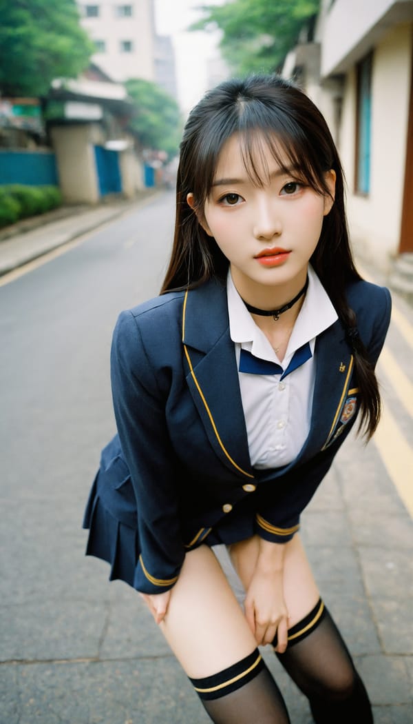 Tags: 21872187, SDXL
{"3": {"inputs": {"seed": 408839432026631, "steps": 64, "cfg": 7.53, "sampler_name": "dpmpp_2m", "scheduler": "karras", "denoise": 1.0, "model": ["27", 0], "positive": ["6", 0], "negative": ["7", 0], "latent_image": ["5", 0]}, "class_type": "KSampler"}, "4": {"inputs": {"ckpt_name": "helloworldxl.safetensors"}, "class_type": "CheckpointLoaderSimple"}, "5": {"inputs": {"width": 768, "height": 1344, "batch_size": 1}, "class_type": "EmptyLatentImage"}, "6": {"inputs": {"text": "24 year old girl, (korean:0.98), (chinese:0.97), (blush:1.06), (pale skin:1.11), (eyelashes:1.12), (seductive facial expression:1.01), (detailed face:0.99), (slim:0.96), (temptress:1.05), (sexy lips:1.11), (seductive pose:0.97), (beautiful eyes:1.11), (cute:1.10), (idol:1.02), (in a seductive pose:1.09), (large perky breasts:0.96), (cleavage:1.01), (thigh gap:1.07), (school uniform:1.10), choker, busy street, (soft lighting:1.05), (candid cinema:1.08), (detailed skin:1.01), (film:1.03), (skin fuzz:1.09), (textured skin:1.05), (portra:1.04)", "clip": ["27", 1]}, "class_type": "CLIPTextEncode"}, "7": {"inputs": {"text": "(open mouth:1.13), (low resolution:1.09), (watermark:1.13), (distorted:1.11), (bad hands:1.11), (worst quality:1.09), (twisted:1.05)", "clip": ["27", 1]}, "class_type": "CLIPTextEncode"}, "8": {"inputs": {"samples": ["3", 0], "vae": ["4", 2]}, "class_type": "VAEDecode"}, "25": {"inputs": {"lora_name": "nudify_xl.safetensors", "strength_model": 0.07, "strength_clip": 0.39, "model": ["4", 0], "clip": ["4", 1]}, "class_type": "LoraLoader"}, "26": {"inputs": {"lora_name": "shirtlift_SDXL_v2.safetensors", "strength_model": 0.03, "strength_clip": 0.19, "model": ["25", 0], "clip": ["25", 1]}, "class_type": "LoraLoader"}, "27": {"inputs": {"lora_name": "PerfectEyesXL.safetensors", "strength_model": 0.01, "strength_clip": 0.17, "model": ["26", 0], "clip": ["26", 1]}, "class_type": "LoraLoader"}, "30": {"inputs": {"model_name": "4x_NMKD-Superscale-SP_178000_G.pth"}, "class_type": "UpscaleModelLoader"}, "31": {"inputs": {"upscale_model": ["30", 0], "image": ["8", 0]}, "class_type": "ImageUpscaleWithModel"}, "32": {"inputs": {"upscale_method": "lanczos", "scale_by": 0.5, "image": ["31", 0]}, "class_type": "ImageScaleBy"}, "33": {"inputs": {"pixels": ["32", 0], "vae": ["4", 2]}, "class_type": "VAEEncode"}, "34": {"inputs": {"seed": 408839432026631, "steps": 64, "cfg": 7.53, "sampler_name": "dpmpp_2m", "scheduler": "karras", "denoise": 0.3, "model": ["27", 0], "positive": ["6", 0], "negative": ["7", 0], "latent_image": ["33", 0]}, "class_type": "KSampler"}, "36": {"inputs": {"samples": ["34", 0], "vae": ["4", 2]}, "class_type": "VAEDecode"}, "39": {"inputs": {"filename_prefix": "comfyapi-1715025278346", "images": ["36", 0]}, "class_type": "SaveImage"}}