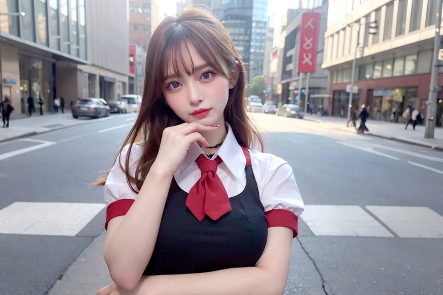 Tags: 21872187
<lora:mix4:0.31>, <lora:JapaneseDollLikeness_v15:0.79>, <lora:YaeMiko_Test:0.48>, (ukrainian:0.97), (school uniform:1.11), (large breasts:1.19), choker, busy street in urban city, (seductive pose:0.96), extremely detailed eyes, extremely detailed face, cute, (photorealistic:1.07), sexy lips, seductive smile, eyelashes, perky breasts, textured skin, RAW, sharp, tall, (long slim legs:0.98), blush, delicate and beautiful girl, 1girl, solo, (stunningly attractive:1.14)
Negative prompt: sketches, paintings, anime, ugly, disfigured, (normal quality:2.07), (worst quality:1.90)
Steps: 32, Sampler: DPM++ 2M Karras, CFG scale: 6.81, Seed: 3675953443, Size: 768x512, Model hash: fc2511737a, Model: chilloutmix_NiPrunedFp32Fix, Seed resize from: -1x-1, Denoising strength: 0.4, Version: v1.2.1, Hires upscale: 2.0, Hires steps: 48, Hires upscaler: ESRGAN_4x