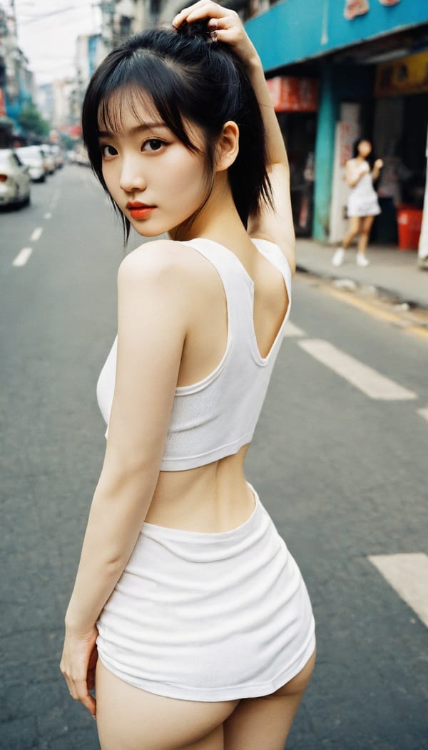 Tags: 21872187, SDXL
{"3": {"inputs": {"seed": 502991917549058, "steps": 32, "cfg": 6.04, "sampler_name": "dpmpp_2m", "scheduler": "karras", "denoise": 1.0, "model": ["27", 0], "positive": ["6", 0], "negative": ["7", 0], "latent_image": ["5", 0]}, "class_type": "KSampler"}, "4": {"inputs": {"ckpt_name": "helloworldxl.safetensors"}, "class_type": "CheckpointLoaderSimple"}, "5": {"inputs": {"width": 768, "height": 1344, "batch_size": 1}, "class_type": "EmptyLatentImage"}, "6": {"inputs": {"text": "26 year old girl, (chinese:1.00), (slim:0.97), (beautiful eyes:1.13), (pale skin:1.05), (seductive pose:1.06), (sexy lips:1.11), (seductive facial expression:1.05), (temptress:1.04), (double eyelids:0.98), (idol:1.04), (detailed face:0.96), (cute:1.11), (eyelashes:0.99), (perky ass:1.04), (exposed ass:1.04), (looking back:0.98), (sexy ass:0.95), (thigh gap:1.09), (white tanktop:1.14), busy street, (portra:1.06), (skin fuzz:1.06), (textured skin:1.01), (film:1.03), (candid cinema:1.08), (natural looking skin:1.00), (soft lighting:1.05), (RAW:1.07), (detailed skin:1.05)", "clip": ["27", 1]}, "class_type": "CLIPTextEncode"}, "7": {"inputs": {"text": "(watermark:1.10), (worst quality:1.10), (low resolution:1.14), (distorted:1.06), (open mouth:1.12), (twisted:1.07)", "clip": ["27", 1]}, "class_type": "CLIPTextEncode"}, "8": {"inputs": {"samples": ["3", 0], "vae": ["4", 2]}, "class_type": "VAEDecode"}, "25": {"inputs": {"lora_name": "nudify_xl.safetensors", "strength_model": 0.26, "strength_clip": 0.02, "model": ["4", 0], "clip": ["4", 1]}, "class_type": "LoraLoader"}, "26": {"inputs": {"lora_name": "shirtlift_SDXL_v2.safetensors", "strength_model": 0.13, "strength_clip": 0.1, "model": ["25", 0], "clip": ["25", 1]}, "class_type": "LoraLoader"}, "27": {"inputs": {"lora_name": "PerfectEyesXL.safetensors", "strength_model": 0.07, "strength_clip": 0.1, "model": ["26", 0], "clip": ["26", 1]}, "class_type": "LoraLoader"}, "30": {"inputs": {"model_name": "4x_NMKD-Superscale-SP_178000_G.pth"}, "class_type": "UpscaleModelLoader"}, "31": {"inputs": {"upscale_model": ["30", 0], "image": ["8", 0]}, "class_type": "ImageUpscaleWithModel"}, "32": {"inputs": {"upscale_method": "lanczos", "scale_by": 0.5, "image": ["31", 0]}, "class_type": "ImageScaleBy"}, "33": {"inputs": {"pixels": ["32", 0], "vae": ["4", 2]}, "class_type": "VAEEncode"}, "34": {"inputs": {"seed": 502991917549058, "steps": 32, "cfg": 6.04, "sampler_name": "dpmpp_2m", "scheduler": "karras", "denoise": 0.3, "model": ["27", 0], "positive": ["6", 0], "negative": ["7", 0], "latent_image": ["33", 0]}, "class_type": "KSampler"}, "36": {"inputs": {"samples": ["34", 0], "vae": ["4", 2]}, "class_type": "VAEDecode"}, "39": {"inputs": {"filename_prefix": "comfyapi-1714577895304", "images": ["36", 0]}, "class_type": "SaveImage"}}