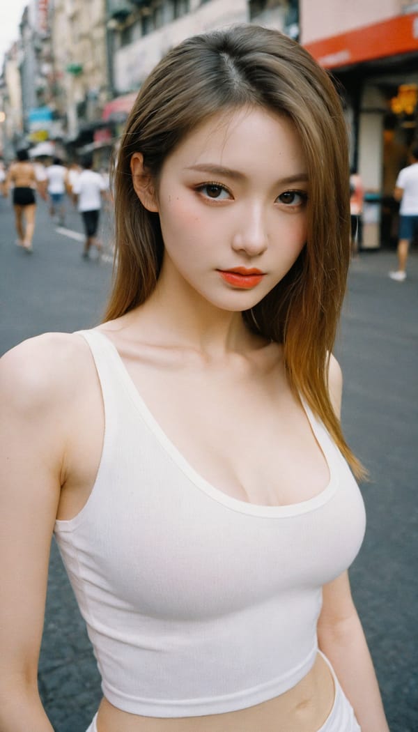 Tags: 21872187, SDXL
{"3": {"inputs": {"seed": 967478599309161, "steps": 32, "cfg": 5.27, "sampler_name": "dpmpp_2m", "scheduler": "karras", "denoise": 1.0, "model": ["27", 0], "positive": ["6", 0], "negative": ["7", 0], "latent_image": ["5", 0]}, "class_type": "KSampler"}, "4": {"inputs": {"ckpt_name": "helloworldxl.safetensors"}, "class_type": "CheckpointLoaderSimple"}, "5": {"inputs": {"width": 768, "height": 1344, "batch_size": 1}, "class_type": "EmptyLatentImage"}, "6": {"inputs": {"text": "20 year old girl, (cute:1.13), (blush:1.05), (seductive pose:1.11), (detailed face:0.96), (slim:1.11), (sexy lips:1.07), (eyelashes:0.96), (temptress:1.09), (idol:1.03), (beautiful eyes:1.07), (double eyelids:1.08), (seductive facial expression:1.06), (pale skin:0.98), (in a seductive pose:1.07), (large perky breasts:0.99), (cleavage:1.09), (thigh gap:1.03), (white tanktop:1.05), busy street, (candid cinema:1.08), (natural looking skin:1.02), (RAW:1.05), (skin fuzz:1.01), (film:1.05), (portra:1.04), (textured skin:1.01), (detailed skin:1.09), (soft lighting:1.09)", "clip": ["27", 1]}, "class_type": "CLIPTextEncode"}, "7": {"inputs": {"text": "(distorted:1.11), (watermark:1.07), (worst quality:1.05), (low resolution:1.11), (open mouth:1.11), (twisted:1.09)", "clip": ["27", 1]}, "class_type": "CLIPTextEncode"}, "8": {"inputs": {"samples": ["3", 0], "vae": ["4", 2]}, "class_type": "VAEDecode"}, "25": {"inputs": {"lora_name": "nudify_xl.safetensors", "strength_model": 0.17, "strength_clip": 0.18, "model": ["4", 0], "clip": ["4", 1]}, "class_type": "LoraLoader"}, "26": {"inputs": {"lora_name": "shirtlift_SDXL_v2.safetensors", "strength_model": 0.18, "strength_clip": 0.15, "model": ["25", 0], "clip": ["25", 1]}, "class_type": "LoraLoader"}, "27": {"inputs": {"lora_name": "PerfectEyesXL.safetensors", "strength_model": 0.09, "strength_clip": 0.12, "model": ["26", 0], "clip": ["26", 1]}, "class_type": "LoraLoader"}, "30": {"inputs": {"model_name": "4x_NMKD-Superscale-SP_178000_G.pth"}, "class_type": "UpscaleModelLoader"}, "31": {"inputs": {"upscale_model": ["30", 0], "image": ["8", 0]}, "class_type": "ImageUpscaleWithModel"}, "32": {"inputs": {"upscale_method": "lanczos", "scale_by": 0.5, "image": ["31", 0]}, "class_type": "ImageScaleBy"}, "33": {"inputs": {"pixels": ["32", 0], "vae": ["4", 2]}, "class_type": "VAEEncode"}, "34": {"inputs": {"seed": 967478599309161, "steps": 32, "cfg": 5.27, "sampler_name": "dpmpp_2m", "scheduler": "karras", "denoise": 0.3, "model": ["27", 0], "positive": ["6", 0], "negative": ["7", 0], "latent_image": ["33", 0]}, "class_type": "KSampler"}, "36": {"inputs": {"samples": ["34", 0], "vae": ["4", 2]}, "class_type": "VAEDecode"}, "39": {"inputs": {"filename_prefix": "comfyapi-1714103023381", "images": ["36", 0]}, "class_type": "SaveImage"}}