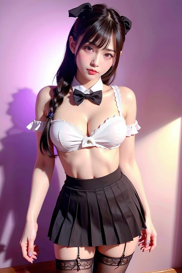 Tags: 21872187
<lora:mix4:0.65>, <lora:koreanDollLikeness:0.42>, (ukrainian:1.00), maid cafe, stockings, (maid costume:1.03), choker, bowtie, headband, (pleated skirt:1.12), <lora:skirtlift-v4:0.91 <lora:Addams:0.22>, extremely detailed eyes, extremely detailed face, cute, sexy lips, seductive smile, double eyelids, eyelashes, pale skin, 4K, best quality, sharp, tall, (long slim legs:1.19), blush, solo, (stunningly attractive:1.03), (dramatic:1.12)
Negative prompt: sketches, black and white, (worst quality:2.22)
Steps: 32, Sampler: DPM++ 2M Karras, CFG scale: 6.64, Seed: 1221122117, Size: 512x768, Model hash: fc2511737a, Model: chilloutmix_NiPrunedFp32Fix, Seed resize from: -1x-1, Denoising strength: 0.4, Version: v1.2.1, Hires upscale: 2.0, Hires steps: 16, Hires upscaler: ESRGAN_4x