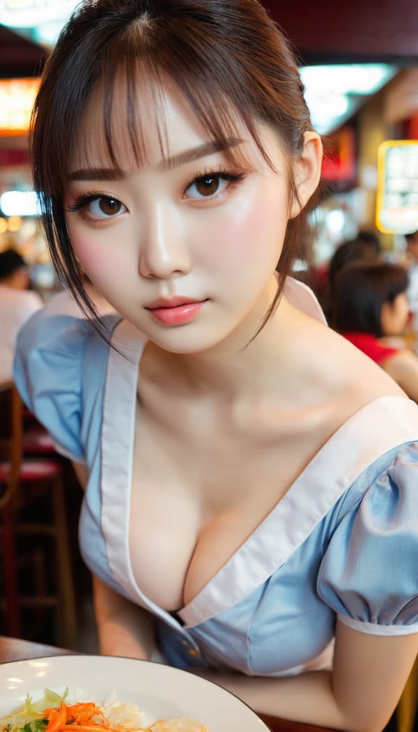 Tags: 21872187, SDXL
{"3": {"inputs": {"seed": 265317532399793, "steps": 32, "cfg": 7.02, "sampler_name": "dpmpp_2m", "scheduler": "karras", "denoise": 1.0, "model": ["27", 0], "positive": ["6", 0], "negative": ["7", 0], "latent_image": ["5", 0]}, "class_type": "KSampler"}, "4": {"inputs": {"ckpt_name": "juggernautxl.safetensors"}, "class_type": "CheckpointLoaderSimple"}, "5": {"inputs": {"width": 768, "height": 1344, "batch_size": 1}, "class_type": "EmptyLatentImage"}, "6": {"inputs": {"text": "20 year old girl, (chinese:1.05), (temptress:0.98), (eyelashes:1.05), (double eyelids:1.10), (pale skin:1.05), (detailed face:1.07), (blush:0.96), (cute:0.97), (seductive pose:1.05), (slim:1.03), (beautiful eyes:1.11), (sexy lips:0.98), (idol:1.00), (in a seductive pose:1.13), (large perky breasts:1.11), (cleavage:1.00), (thigh gap:1.11), (a waitress in uniform:1.04) working at a restaurant, (portra:1.05), (detailed skin:1.07), (skin fuzz:1.01), (candid cinema:1.01), (film:1.08), (natural looking skin:1.07), (RAW:1.02), (textured skin:1.00), (soft lighting:1.07)", "clip": ["27", 1]}, "class_type": "CLIPTextEncode"}, "7": {"inputs": {"text": "(twisted:1.13), (watermark:1.09), (low resolution:1.07), (open mouth:1.12), (worst quality:1.09), (distorted:1.08)", "clip": ["27", 1]}, "class_type": "CLIPTextEncode"}, "8": {"inputs": {"samples": ["3", 0], "vae": ["4", 2]}, "class_type": "VAEDecode"}, "25": {"inputs": {"lora_name": "nudify_xl.safetensors", "strength_model": 0.3, "strength_clip": 0.21, "model": ["4", 0], "clip": ["4", 1]}, "class_type": "LoraLoader"}, "26": {"inputs": {"lora_name": "shirtlift_SDXL_v2.safetensors", "strength_model": 0.05, "strength_clip": 0.11, "model": ["25", 0], "clip": ["25", 1]}, "class_type": "LoraLoader"}, "27": {"inputs": {"lora_name": "PerfectEyesXL.safetensors", "strength_model": 0.14, "strength_clip": 0.01, "model": ["26", 0], "clip": ["26", 1]}, "class_type": "LoraLoader"}, "30": {"inputs": {"model_name": "4x_NMKD-Superscale-SP_178000_G.pth"}, "class_type": "UpscaleModelLoader"}, "31": {"inputs": {"upscale_model": ["30", 0], "image": ["8", 0]}, "class_type": "ImageUpscaleWithModel"}, "32": {"inputs": {"upscale_method": "lanczos", "scale_by": 0.5, "image": ["31", 0]}, "class_type": "ImageScaleBy"}, "33": {"inputs": {"pixels": ["32", 0], "vae": ["4", 2]}, "class_type": "VAEEncode"}, "34": {"inputs": {"seed": 265317532399793, "steps": 32, "cfg": 7.02, "sampler_name": "dpmpp_2m", "scheduler": "karras", "denoise": 0.3, "model": ["27", 0], "positive": ["6", 0], "negative": ["7", 0], "latent_image": ["33", 0]}, "class_type": "KSampler"}, "36": {"inputs": {"samples": ["34", 0], "vae": ["4", 2]}, "class_type": "VAEDecode"}, "39": {"inputs": {"filename_prefix": "comfyapi-1731953365227", "images": ["36", 0]}, "class_type": "SaveImage"}}