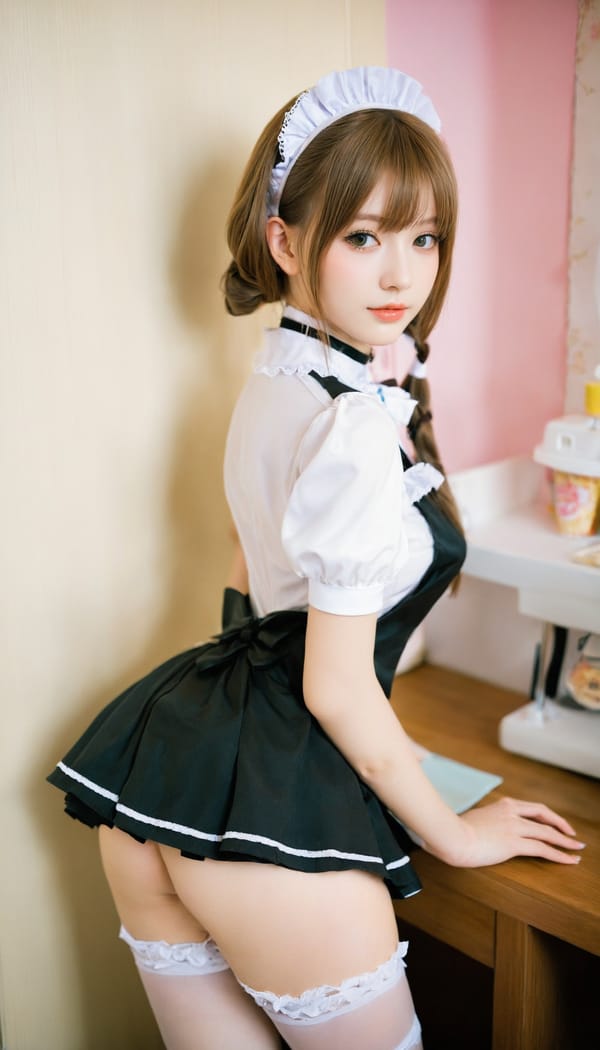 Tags: 21872187, SDXL
{"3": {"inputs": {"seed": 393201137122281, "steps": 32, "cfg": 6.81, "sampler_name": "dpmpp_2m", "scheduler": "karras", "denoise": 1.0, "model": ["27", 0], "positive": ["6", 0], "negative": ["7", 0], "latent_image": ["5", 0]}, "class_type": "KSampler"}, "4": {"inputs": {"ckpt_name": "helloworldxl.safetensors"}, "class_type": "CheckpointLoaderSimple"}, "5": {"inputs": {"width": 768, "height": 1344, "batch_size": 1}, "class_type": "EmptyLatentImage"}, "6": {"inputs": {"text": "20 year old girl, (russian:1.10), (ukrainian:1.04), (seductive facial expression:0.95), (eyelashes:0.96), (detailed face:1.13), (double eyelids:1.11), (slim:1.05), (blush:0.99), (temptress:1.09), (idol:1.13), (beautiful eyes:1.13), (sexy lips:1.09), (pale skin:1.04), (cute:0.95), (perky ass:1.04), (exposed ass:1.12), (looking back:1.06), (sexy ass:1.11), (thigh gap:1.05), in a (skimpy maid costume:1.10) working at a maid cafe, choker, bowtie, headband, pleated skirt, (portra:1.08), (skin fuzz:1.06), (natural looking skin:1.03), (film:1.07), (soft lighting:1.01), (detailed skin:1.02), (textured skin:1.00), (RAW:1.04), (candid cinema:1.09)", "clip": ["27", 1]}, "class_type": "CLIPTextEncode"}, "7": {"inputs": {"text": "(watermark:1.08), (bad hands:1.05), (low resolution:1.13), (twisted:1.08), (distorted:1.06), (open mouth:1.07), (worst quality:1.09)", "clip": ["27", 1]}, "class_type": "CLIPTextEncode"}, "8": {"inputs": {"samples": ["3", 0], "vae": ["4", 2]}, "class_type": "VAEDecode"}, "25": {"inputs": {"lora_name": "nudify_xl.safetensors", "strength_model": 0.16, "strength_clip": 0.01, "model": ["4", 0], "clip": ["4", 1]}, "class_type": "LoraLoader"}, "26": {"inputs": {"lora_name": "shirtlift_SDXL_v2.safetensors", "strength_model": 0.12, "strength_clip": 0.03, "model": ["25", 0], "clip": ["25", 1]}, "class_type": "LoraLoader"}, "27": {"inputs": {"lora_name": "PerfectEyesXL.safetensors", "strength_model": 0.0, "strength_clip": 0.1, "model": ["26", 0], "clip": ["26", 1]}, "class_type": "LoraLoader"}, "30": {"inputs": {"model_name": "4x_NMKD-Superscale-SP_178000_G.pth"}, "class_type": "UpscaleModelLoader"}, "31": {"inputs": {"upscale_model": ["30", 0], "image": ["8", 0]}, "class_type": "ImageUpscaleWithModel"}, "32": {"inputs": {"upscale_method": "lanczos", "scale_by": 0.5, "image": ["31", 0]}, "class_type": "ImageScaleBy"}, "33": {"inputs": {"pixels": ["32", 0], "vae": ["4", 2]}, "class_type": "VAEEncode"}, "34": {"inputs": {"seed": 393201137122281, "steps": 32, "cfg": 6.81, "sampler_name": "dpmpp_2m", "scheduler": "karras", "denoise": 0.3, "model": ["27", 0], "positive": ["6", 0], "negative": ["7", 0], "latent_image": ["33", 0]}, "class_type": "KSampler"}, "36": {"inputs": {"samples": ["34", 0], "vae": ["4", 2]}, "class_type": "VAEDecode"}, "39": {"inputs": {"filename_prefix": "comfyapi-1713688513997", "images": ["36", 0]}, "class_type": "SaveImage"}}