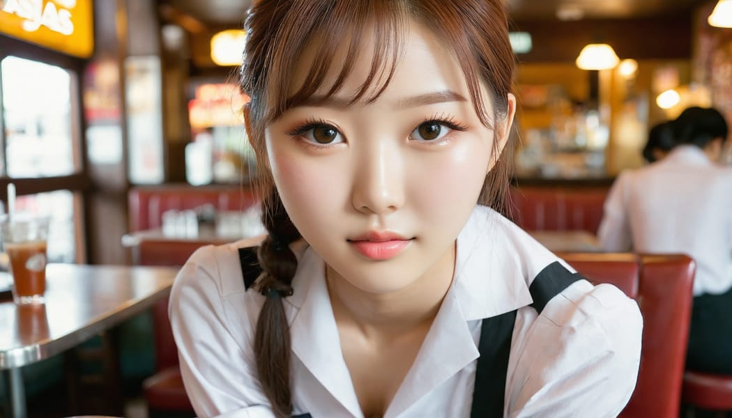 Tags: 21872187, SDXL
{"3": {"inputs": {"seed": 766170833234447, "steps": 64, "cfg": 6.68, "sampler_name": "dpmpp_2m", "scheduler": "karras", "denoise": 1.0, "model": ["27", 0], "positive": ["6", 0], "negative": ["7", 0], "latent_image": ["5", 0]}, "class_type": "KSampler"}, "4": {"inputs": {"ckpt_name": "juggernautxl.safetensors"}, "class_type": "CheckpointLoaderSimple"}, "5": {"inputs": {"width": 1344, "height": 768, "batch_size": 1}, "class_type": "EmptyLatentImage"}, "6": {"inputs": {"text": "18 year old girl, (korean:1.04), (japanese:1.05), (cute:0.99), (sexy lips:1.00), (idol:1.13), (seductive facial expression:0.96), (beautiful eyes:0.99), (double eyelids:1.12), (seductive pose:1.09), (temptress:1.05), (blush:0.99), (pale skin:1.11), (eyelashes:1.00), (slim:1.07), (perky ass:1.12), (exposed ass:1.05), (looking back:1.01), (sexy ass:1.12), (thigh gap:1.02), (a waitress in uniform:1.05) working at a restaurant, (detailed skin:1.07), (skin fuzz:1.02), (film:1.00), (natural looking skin:1.00), (RAW:1.07), (candid cinema:1.08), (soft lighting:1.06), (textured skin:1.09), (portra:1.07)", "clip": ["27", 1]}, "class_type": "CLIPTextEncode"}, "7": {"inputs": {"text": "(twisted:1.14), (open mouth:1.07), (bad hands:1.09), (distorted:1.08), (watermark:1.10), (low resolution:1.13), (worst quality:1.09)", "clip": ["27", 1]}, "class_type": "CLIPTextEncode"}, "8": {"inputs": {"samples": ["3", 0], "vae": ["4", 2]}, "class_type": "VAEDecode"}, "25": {"inputs": {"lora_name": "nudify_xl.safetensors", "strength_model": 0.26, "strength_clip": 0.3, "model": ["4", 0], "clip": ["4", 1]}, "class_type": "LoraLoader"}, "26": {"inputs": {"lora_name": "shirtlift_SDXL_v2.safetensors", "strength_model": 0.16, "strength_clip": 0.08, "model": ["25", 0], "clip": ["25", 1]}, "class_type": "LoraLoader"}, "27": {"inputs": {"lora_name": "PerfectEyesXL.safetensors", "strength_model": 0.18, "strength_clip": 0.0, "model": ["26", 0], "clip": ["26", 1]}, "class_type": "LoraLoader"}, "30": {"inputs": {"model_name": "4x_NMKD-Superscale-SP_178000_G.pth"}, "class_type": "UpscaleModelLoader"}, "31": {"inputs": {"upscale_model": ["30", 0], "image": ["8", 0]}, "class_type": "ImageUpscaleWithModel"}, "32": {"inputs": {"upscale_method": "lanczos", "scale_by": 0.5, "image": ["31", 0]}, "class_type": "ImageScaleBy"}, "33": {"inputs": {"pixels": ["32", 0], "vae": ["4", 2]}, "class_type": "VAEEncode"}, "34": {"inputs": {"seed": 766170833234447, "steps": 64, "cfg": 6.68, "sampler_name": "dpmpp_2m", "scheduler": "karras", "denoise": 0.3, "model": ["27", 0], "positive": ["6", 0], "negative": ["7", 0], "latent_image": ["33", 0]}, "class_type": "KSampler"}, "36": {"inputs": {"samples": ["34", 0], "vae": ["4", 2]}, "class_type": "VAEDecode"}, "39": {"inputs": {"filename_prefix": "comfyapi-1713751784824", "images": ["36", 0]}, "class_type": "SaveImage"}}