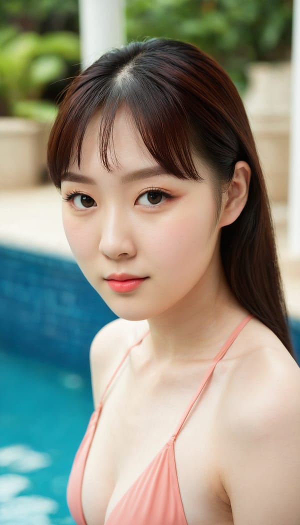 Tags: 21872187, SDXL
{"3": {"inputs": {"seed": 171243272667171, "steps": 64, "cfg": 6.6, "sampler_name": "dpmpp_2m", "scheduler": "karras", "denoise": 1.0, "model": ["27", 0], "positive": ["6", 0], "negative": ["7", 0], "latent_image": ["5", 0]}, "class_type": "KSampler"}, "4": {"inputs": {"ckpt_name": "juggernautXL_v8Rundiffusion.safetensors"}, "class_type": "CheckpointLoaderSimple"}, "5": {"inputs": {"width": 768, "height": 1344, "batch_size": 1}, "class_type": "EmptyLatentImage"}, "6": {"inputs": {"text": "25 year old girl, (korean:0.95), (double eyelids:1.08), (pale skin:1.06), (cute:0.96), (detailed face:1.08), (slim:1.05), (blush:1.13), (eyelashes:1.03), (seductive pose:0.95), (seductive facial expression:1.11), (temptress:1.02), (beautiful eyes:1.01), (sexy lips:1.10), (in a seductive pose:1.13), (large perky breasts:1.02), (cleavage:1.02), (thigh gap:0.96), (in a swimsuit:1.11) at a pool, (natural looking skin:1.01), (portra:1.01), (detailed skin:1.09), (textured skin:1.09), (film:1.07), (soft lighting:1.02), (candid cinema:1.02), (RAW:1.01), (skin fuzz:1.00)", "clip": ["27", 1]}, "class_type": "CLIPTextEncode"}, "7": {"inputs": {"text": "(watermark:1.13), (twisted:1.13), (distorted:1.13), (low resolution:1.07), (bad hands:1.10), (worst quality:1.08), (open mouth:1.14)", "clip": ["27", 1]}, "class_type": "CLIPTextEncode"}, "8": {"inputs": {"samples": ["3", 0], "vae": ["4", 2]}, "class_type": "VAEDecode"}, "25": {"inputs": {"lora_name": "nudify_xl.safetensors", "strength_model": 0.08, "strength_clip": 0.01, "model": ["4", 0], "clip": ["4", 1]}, "class_type": "LoraLoader"}, "26": {"inputs": {"lora_name": "shirtlift_SDXL_v2.safetensors", "strength_model": 0.17, "strength_clip": 0.08, "model": ["25", 0], "clip": ["25", 1]}, "class_type": "LoraLoader"}, "27": {"inputs": {"lora_name": "PerfectEyesXL.safetensors", "strength_model": 0.18, "strength_clip": 0.1, "model": ["26", 0], "clip": ["26", 1]}, "class_type": "LoraLoader"}, "30": {"inputs": {"model_name": "4x_NMKD-Superscale-SP_178000_G.pth"}, "class_type": "UpscaleModelLoader"}, "31": {"inputs": {"upscale_model": ["30", 0], "image": ["8", 0]}, "class_type": "ImageUpscaleWithModel"}, "32": {"inputs": {"upscale_method": "lanczos", "scale_by": 0.5, "image": ["31", 0]}, "class_type": "ImageScaleBy"}, "33": {"inputs": {"pixels": ["32", 0], "vae": ["4", 2]}, "class_type": "VAEEncode"}, "34": {"inputs": {"seed": 171243272667171, "steps": 64, "cfg": 6.6, "sampler_name": "dpmpp_2m", "scheduler": "karras", "denoise": 0.3, "model": ["27", 0], "positive": ["6", 0], "negative": ["7", 0], "latent_image": ["33", 0]}, "class_type": "KSampler"}, "36": {"inputs": {"samples": ["34", 0], "vae": ["4", 2]}, "class_type": "VAEDecode"}, "39": {"inputs": {"filename_prefix": "comfyapi-1707545772341", "images": ["36", 0]}, "class_type": "SaveImage"}}