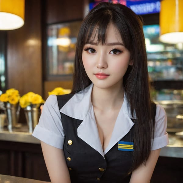Tags: 21872187, SDXL
{"3": {"inputs": {"seed": 496146672271264, "steps": 64, "cfg": 5.69, "sampler_name": "dpmpp_2m", "scheduler": "karras", "denoise": 1.0, "model": ["27", 0], "positive": ["6", 0], "negative": ["7", 0], "latent_image": ["5", 0]}, "class_type": "KSampler"}, "4": {"inputs": {"ckpt_name": "juggernautXL_v7Rundiffusion.safetensors"}, "class_type": "CheckpointLoaderSimple"}, "5": {"inputs": {"width": 1024, "height": 1024, "batch_size": 1}, "class_type": "EmptyLatentImage"}, "6": {"inputs": {"text": "18 year old girl, (ukrainian:1.14), (chinese:1.12), (seductive pose:1.06), (cute:0.97), (double eyelids:0.98), (pale skin:1.05), (blush:1.00), (eyelashes:1.09), (temptress:1.08), (beautiful eyes:1.06), (sexy lips:1.05), (idol:1.03), (slim:0.98), (seductive facial expression:1.11), (in a seductive pose:0.98), (large perky breasts:1.03), (cleavage:0.96), (thigh gap:1.02), (a waitress in uniform:1.05) working at a restaurant, (RAW:1.01), (soft lighting:1.08), (textured skin:1.07), (portra:1.08), (natural looking skin:1.07), (skin fuzz:1.00), (candid cinema:1.07), (detailed skin:1.07), (film:1.03)", "clip": ["27", 1]}, "class_type": "CLIPTextEncode"}, "7": {"inputs": {"text": "(low resolution:1.11), (distorted:1.09), (twisted:1.13), (worst quality:1.13), (bad hands:1.10), (watermark:1.11), (open mouth:1.09)", "clip": ["27", 1]}, "class_type": "CLIPTextEncode"}, "8": {"inputs": {"samples": ["3", 0], "vae": ["4", 2]}, "class_type": "VAEDecode"}, "25": {"inputs": {"lora_name": "nudify_xl.safetensors", "strength_model": 0.14, "strength_clip": 0.06, "model": ["4", 0], "clip": ["4", 1]}, "class_type": "LoraLoader"}, "26": {"inputs": {"lora_name": "shirtlift_SDXL_v2.safetensors", "strength_model": 0.07, "strength_clip": 0.09, "model": ["25", 0], "clip": ["25", 1]}, "class_type": "LoraLoader"}, "27": {"inputs": {"lora_name": "PerfectEyesXL.safetensors", "strength_model": 0.13, "strength_clip": 0.17, "model": ["26", 0], "clip": ["26", 1]}, "class_type": "LoraLoader"}, "30": {"inputs": {"model_name": "4x_NMKD-Superscale-SP_178000_G.pth"}, "class_type": "UpscaleModelLoader"}, "31": {"inputs": {"upscale_model": ["30", 0], "image": ["8", 0]}, "class_type": "ImageUpscaleWithModel"}, "32": {"inputs": {"upscale_method": "lanczos", "scale_by": 0.5, "image": ["31", 0]}, "class_type": "ImageScaleBy"}, "33": {"inputs": {"pixels": ["32", 0], "vae": ["4", 2]}, "class_type": "VAEEncode"}, "34": {"inputs": {"seed": 496146672271264, "steps": 64, "cfg": 5.69, "sampler_name": "dpmpp_2m", "scheduler": "karras", "denoise": 0.3, "model": ["27", 0], "positive": ["6", 0], "negative": ["7", 0], "latent_image": ["33", 0]}, "class_type": "KSampler"}, "36": {"inputs": {"samples": ["34", 0], "vae": ["4", 2]}, "class_type": "VAEDecode"}, "39": {"inputs": {"filename_prefix": "comfyapi-1704704409651", "images": ["36", 0]}, "class_type": "SaveImage"}}